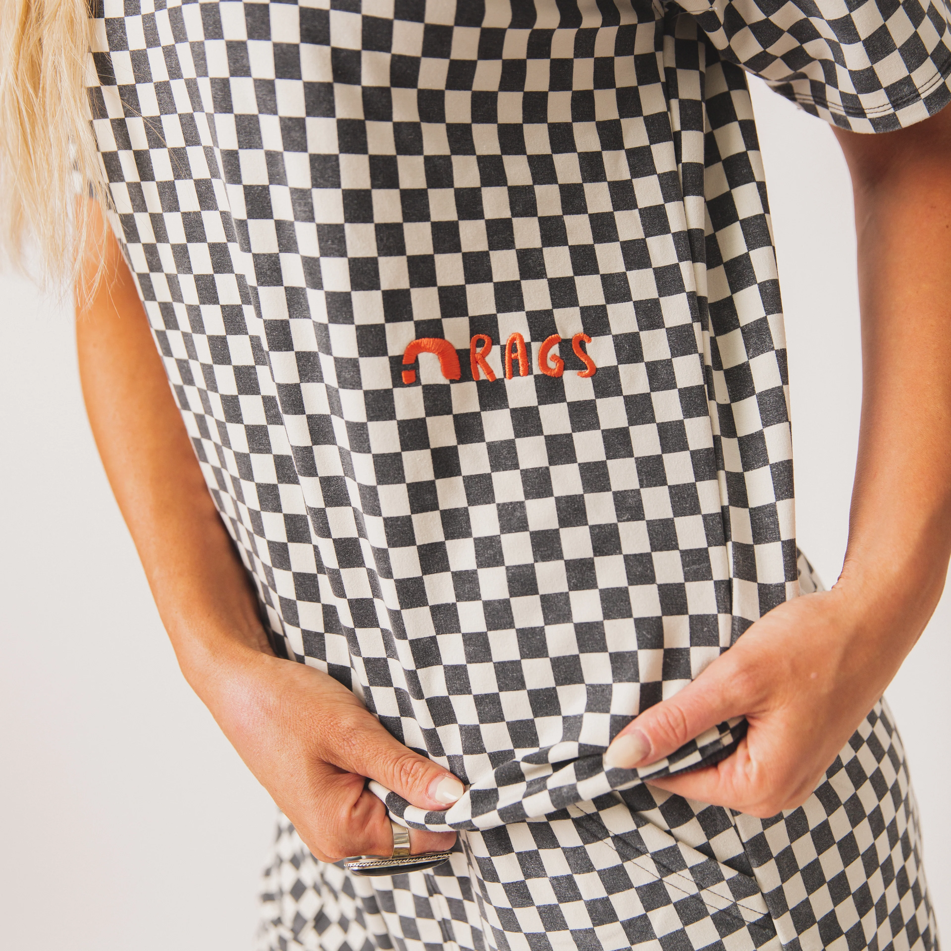 Adult Short Sleeve Crewneck - Black & White Mini Check - Image 3