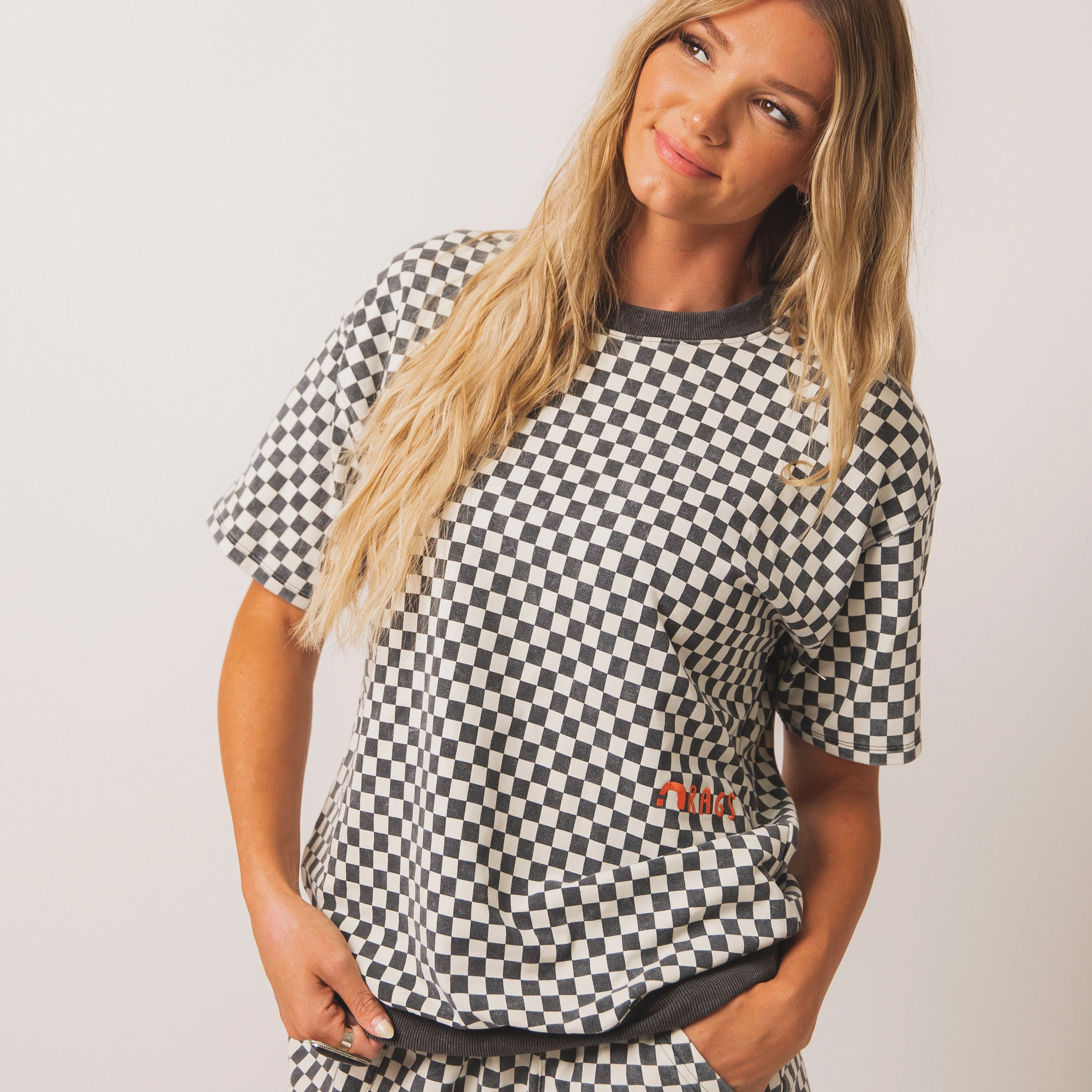 Adult Short Sleeve Crewneck - Black & White Mini Check - Image 4