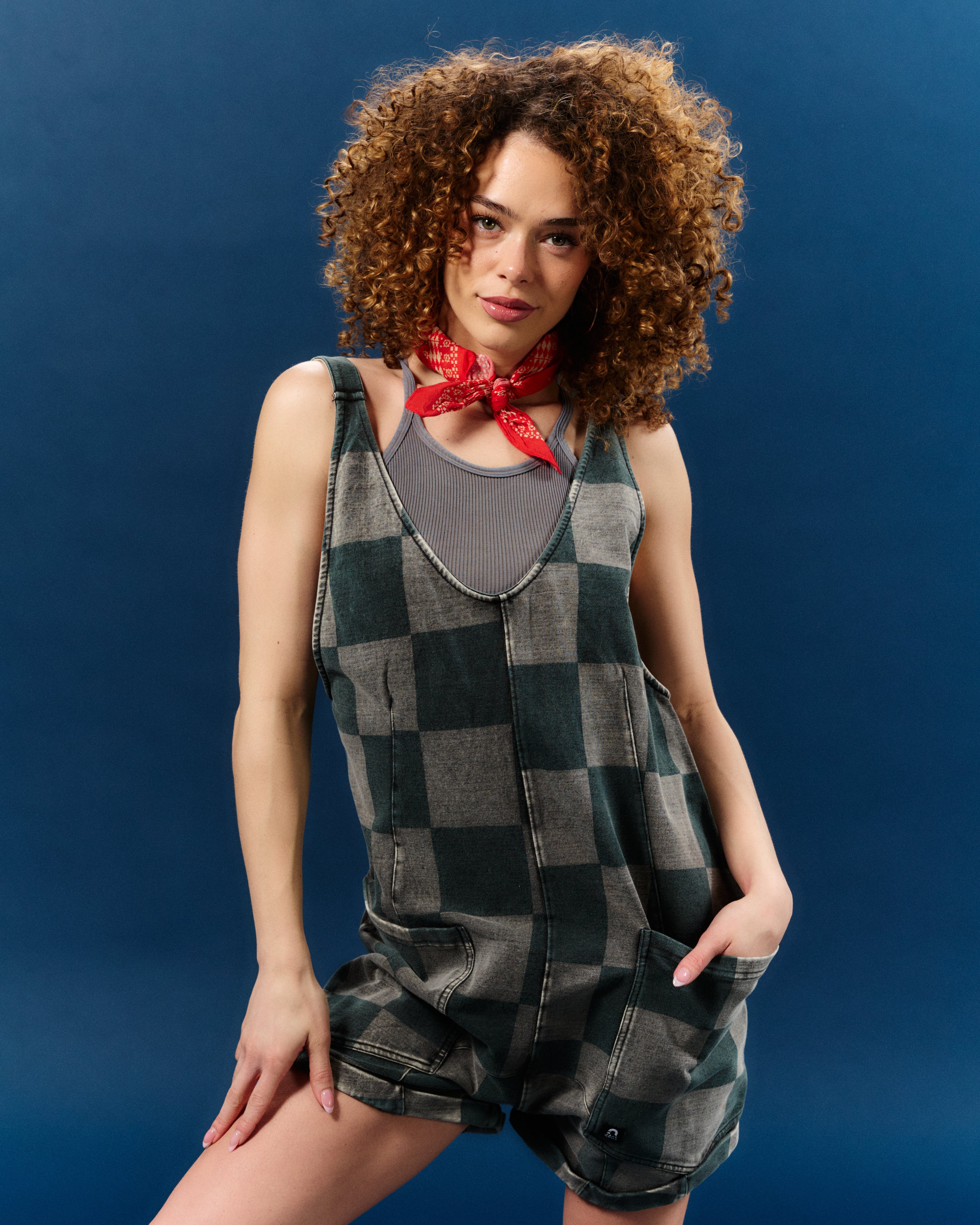 Adult Overall Shortie - Black Denim Check - Image 7