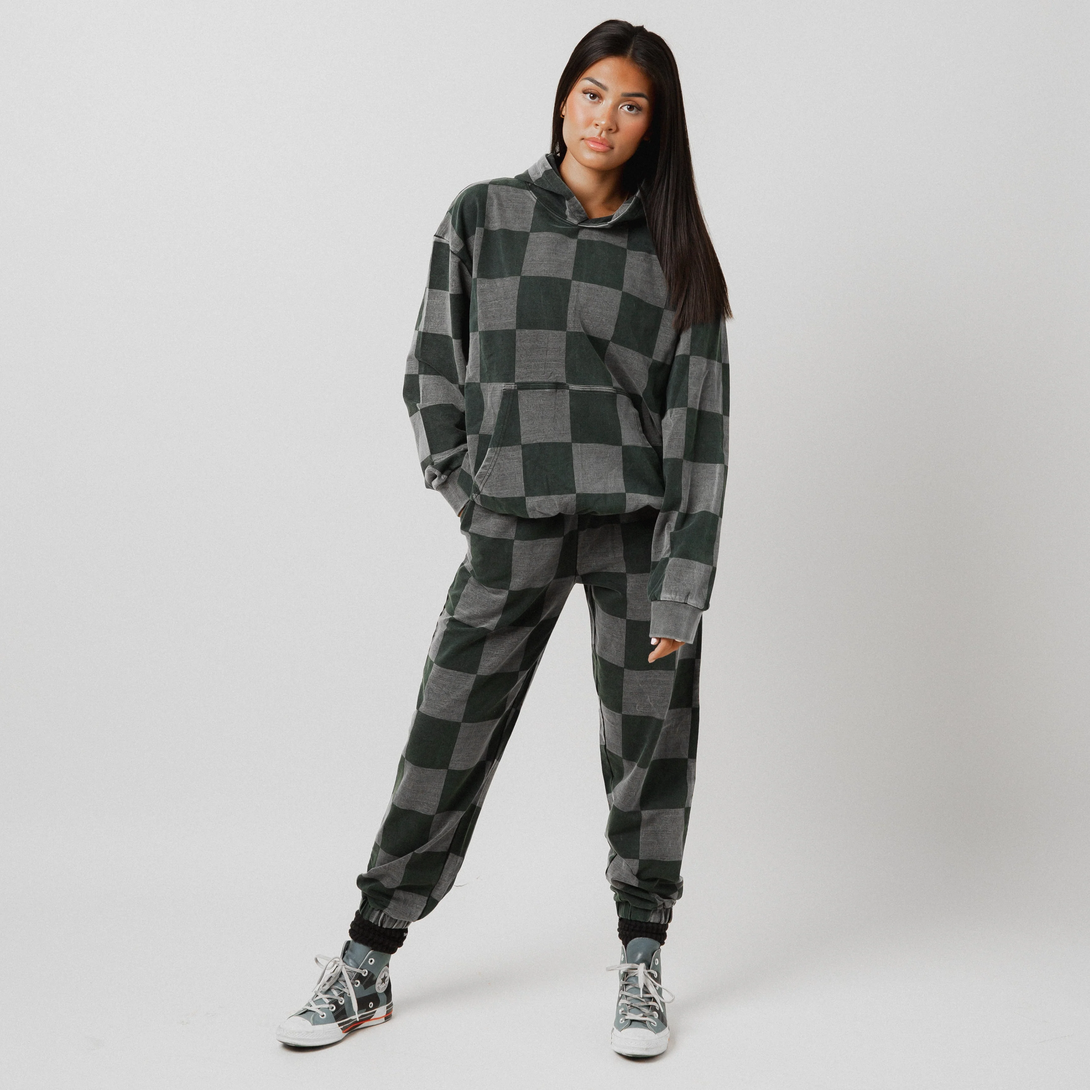 Adult Unisex Joggers - Black Denim Check - Image 3