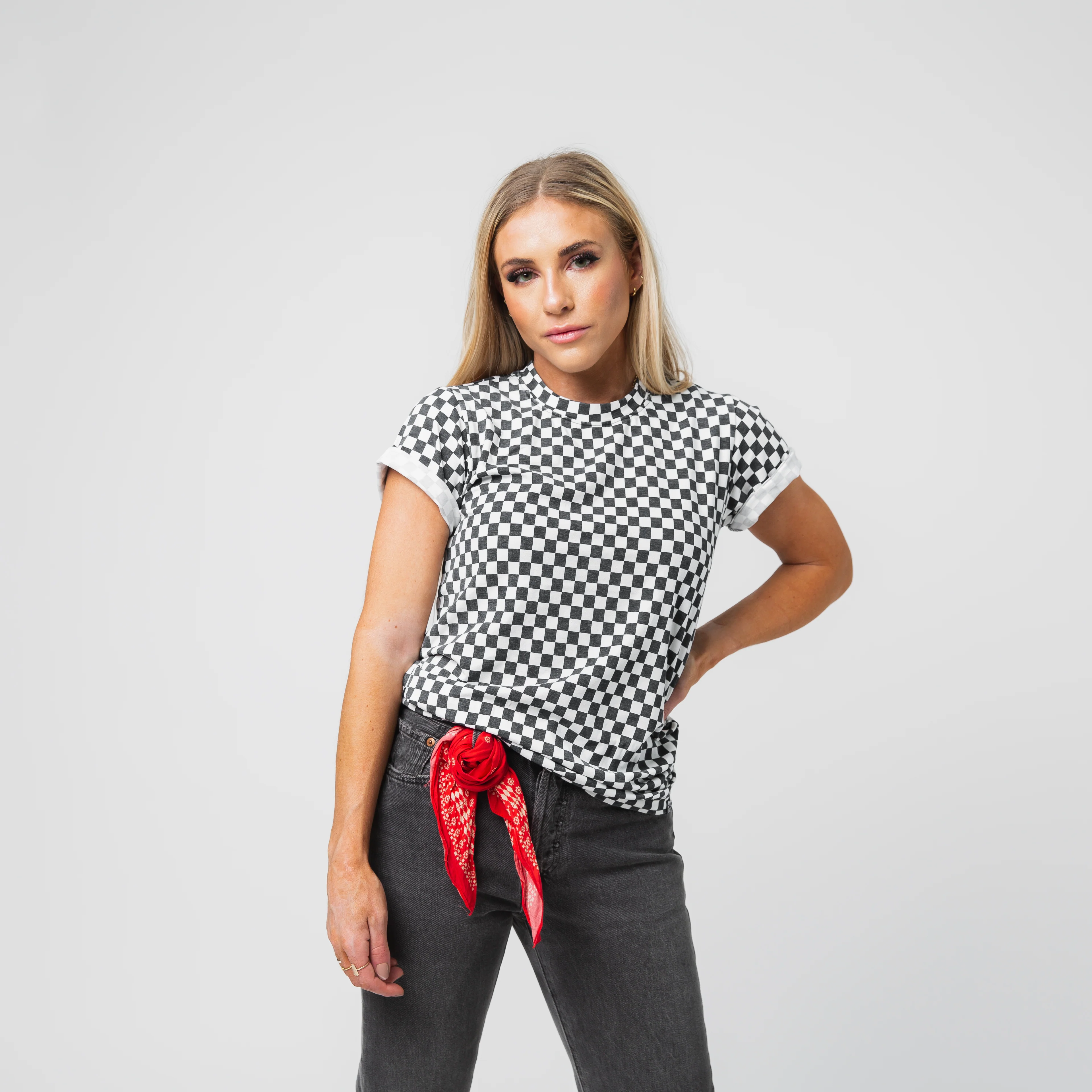 Adult Unisex Tee - Black & White Mini Check - Image 4