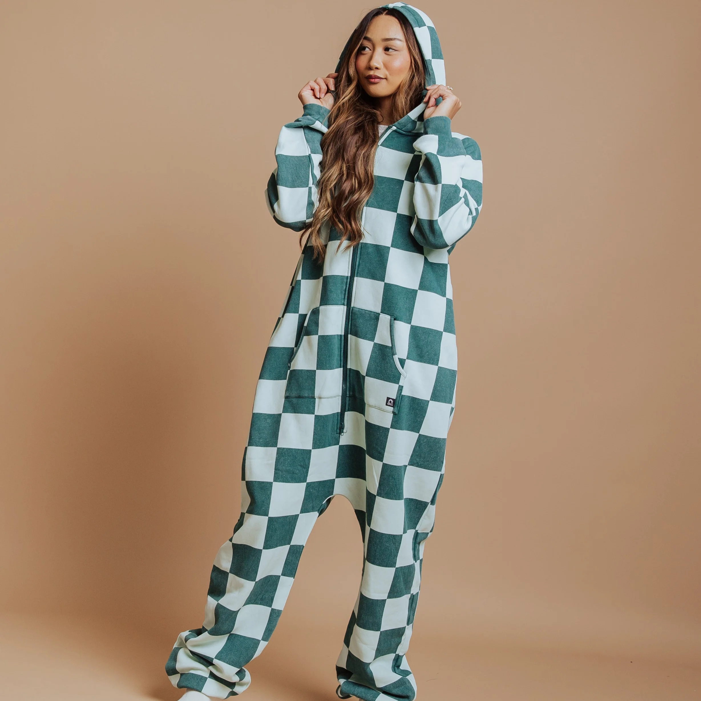 Adult Zip-Up Jumpsuit - Green Check - Image 3
