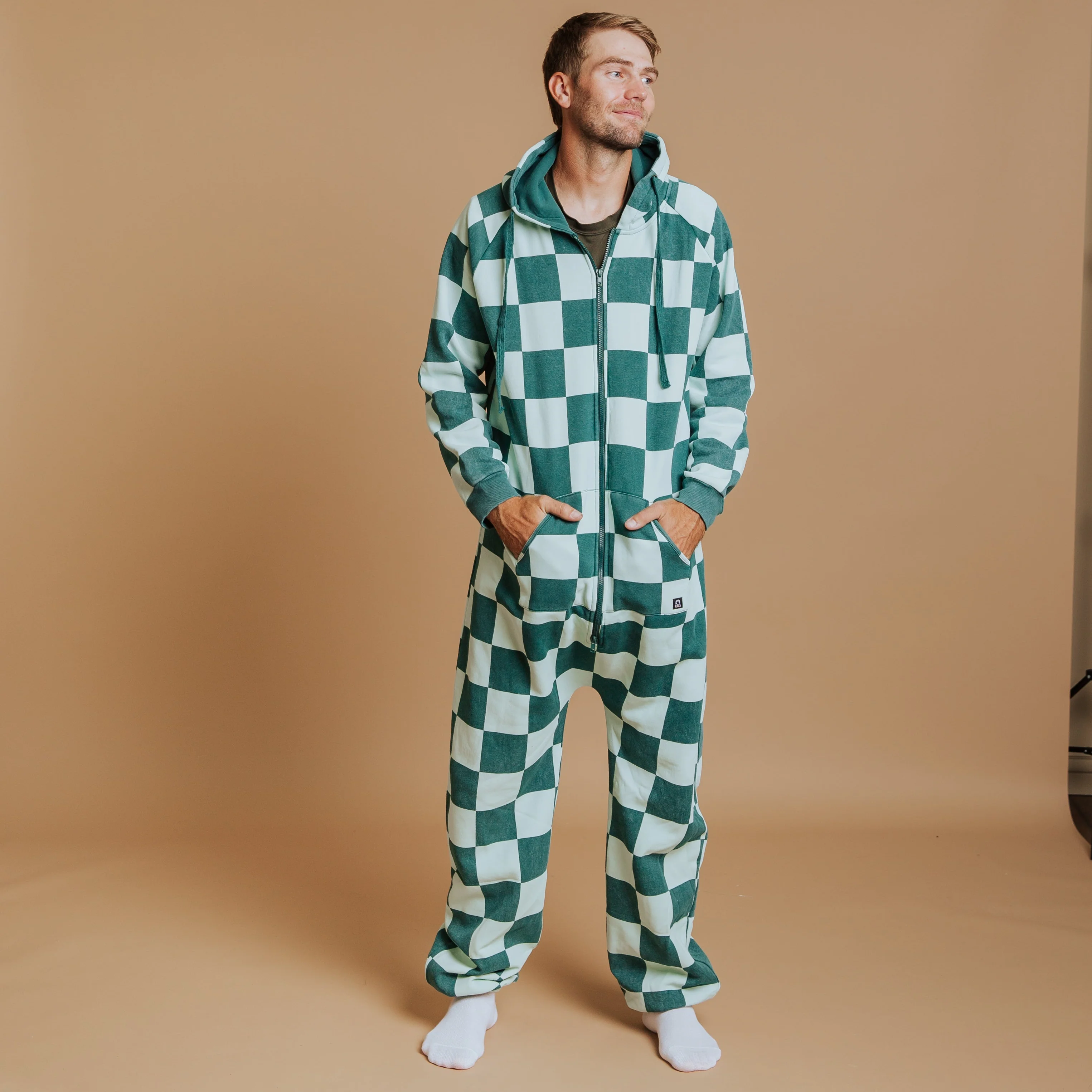 Adult Zip-Up Jumpsuit - Green Check - Image 4