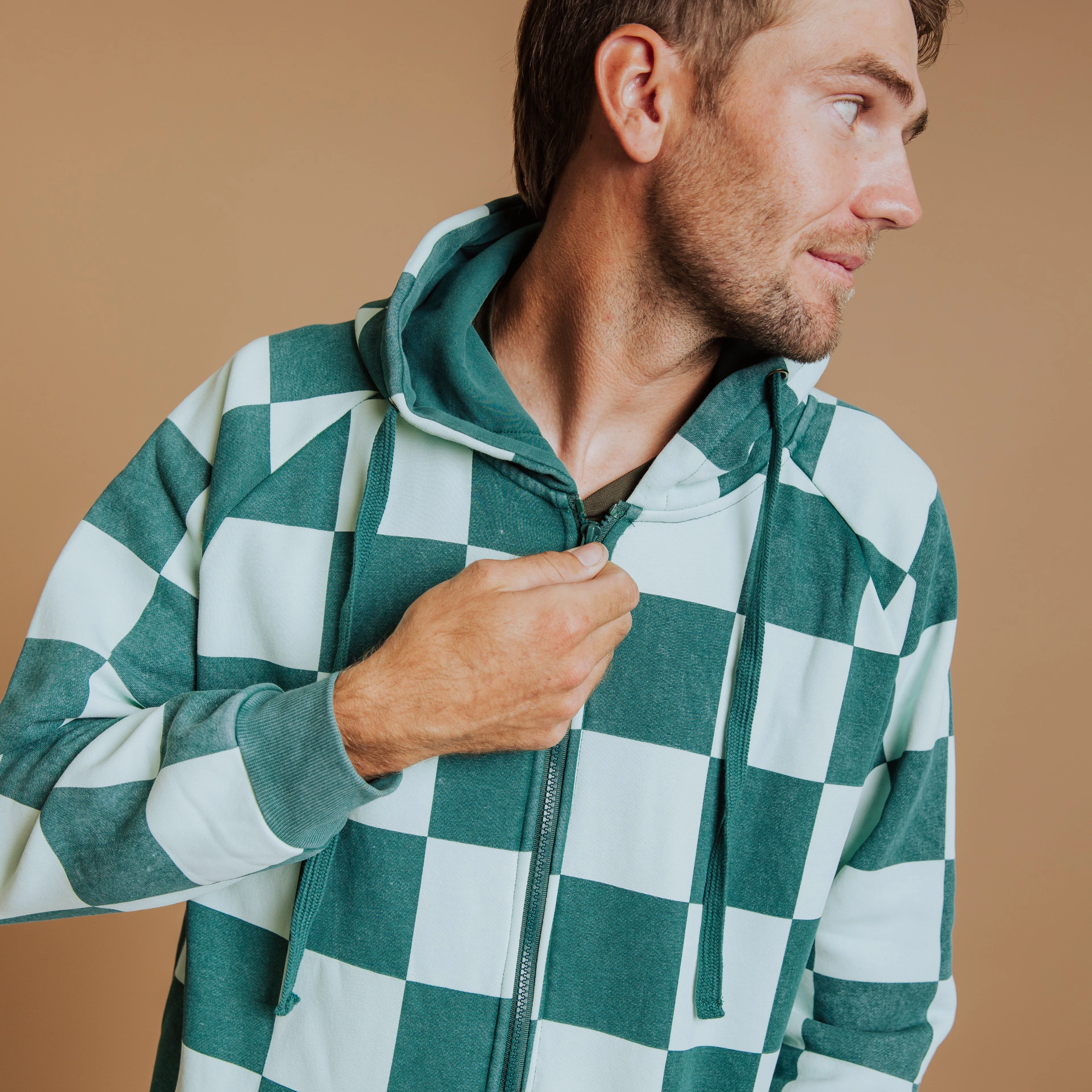 Adult Zip-Up Jumpsuit - Green Check - Image 6