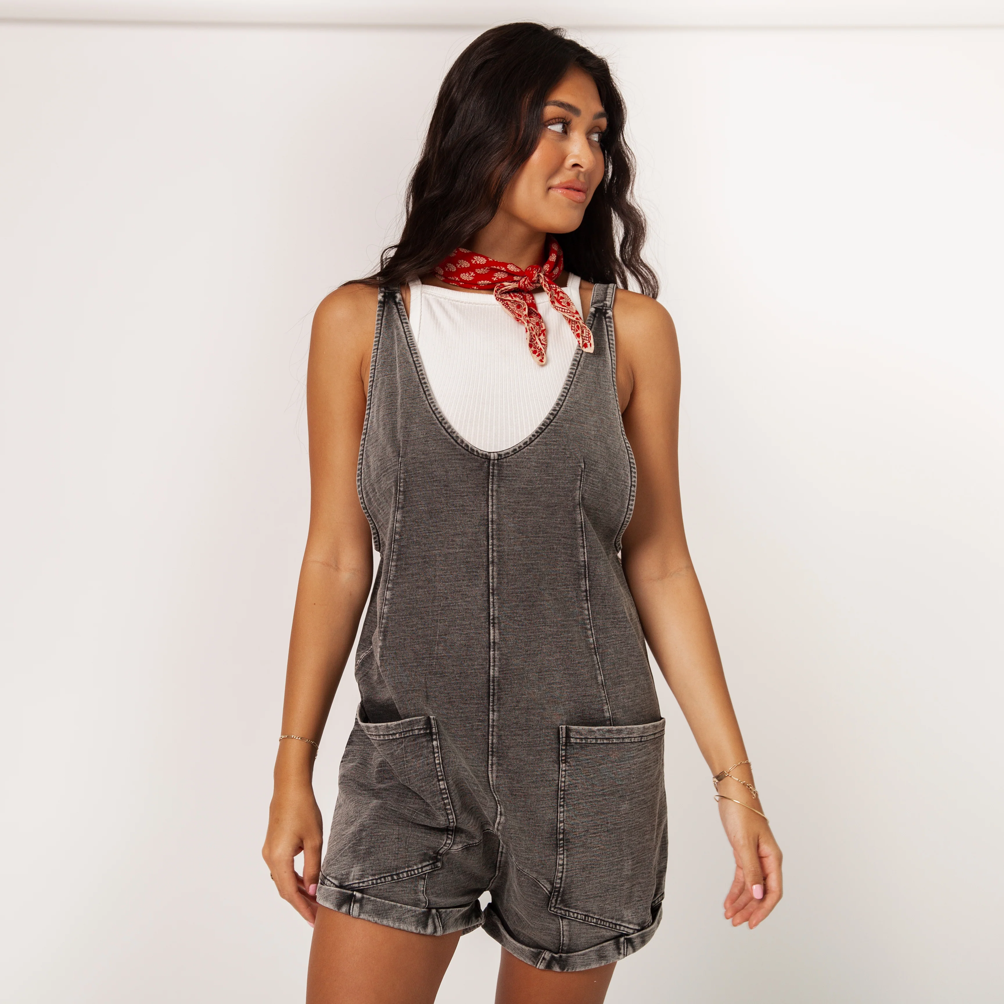 Adult Overall Shortie - Washed Black Denim - Image 5