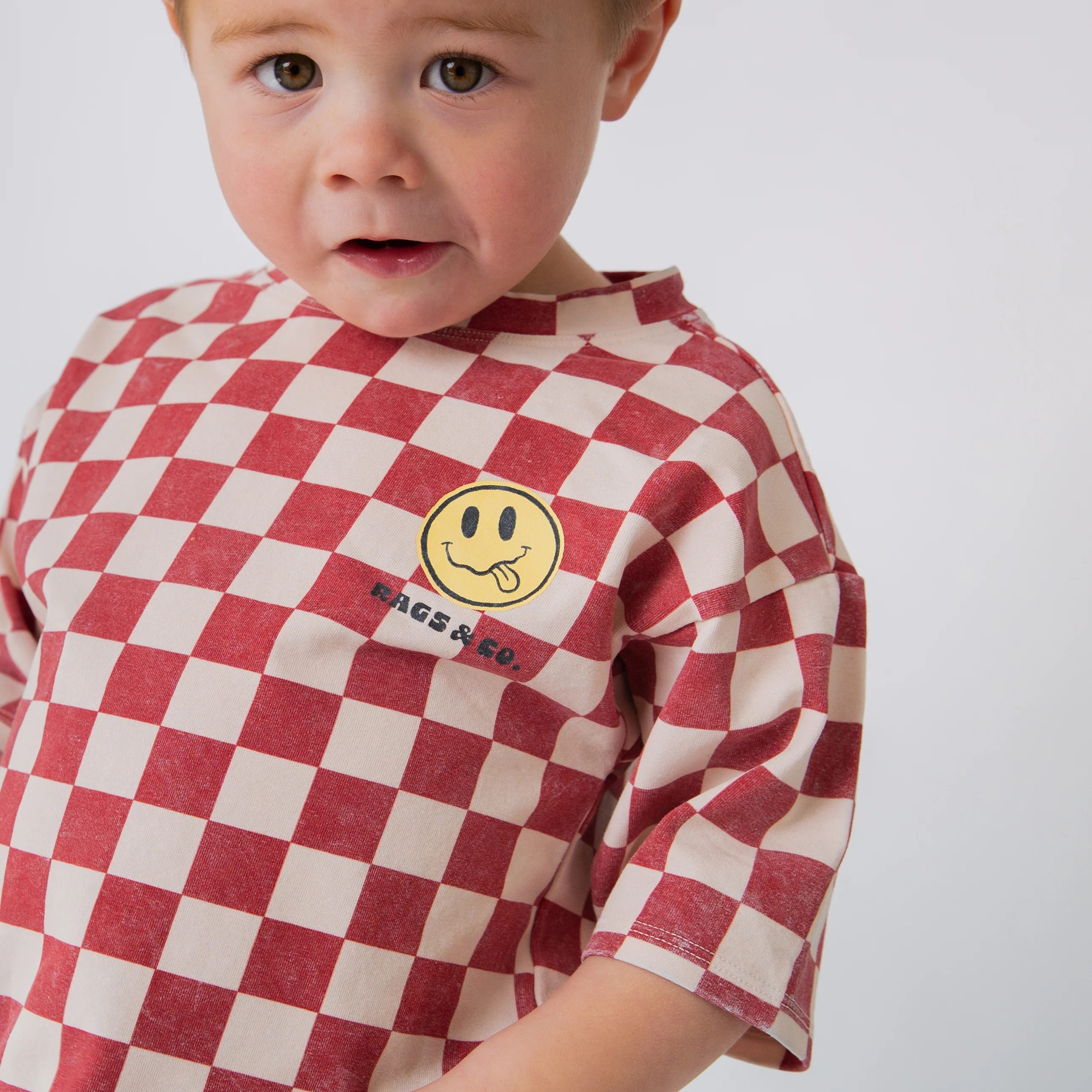 Drop Shoulder Tee - Red Check Smiley - Image 3