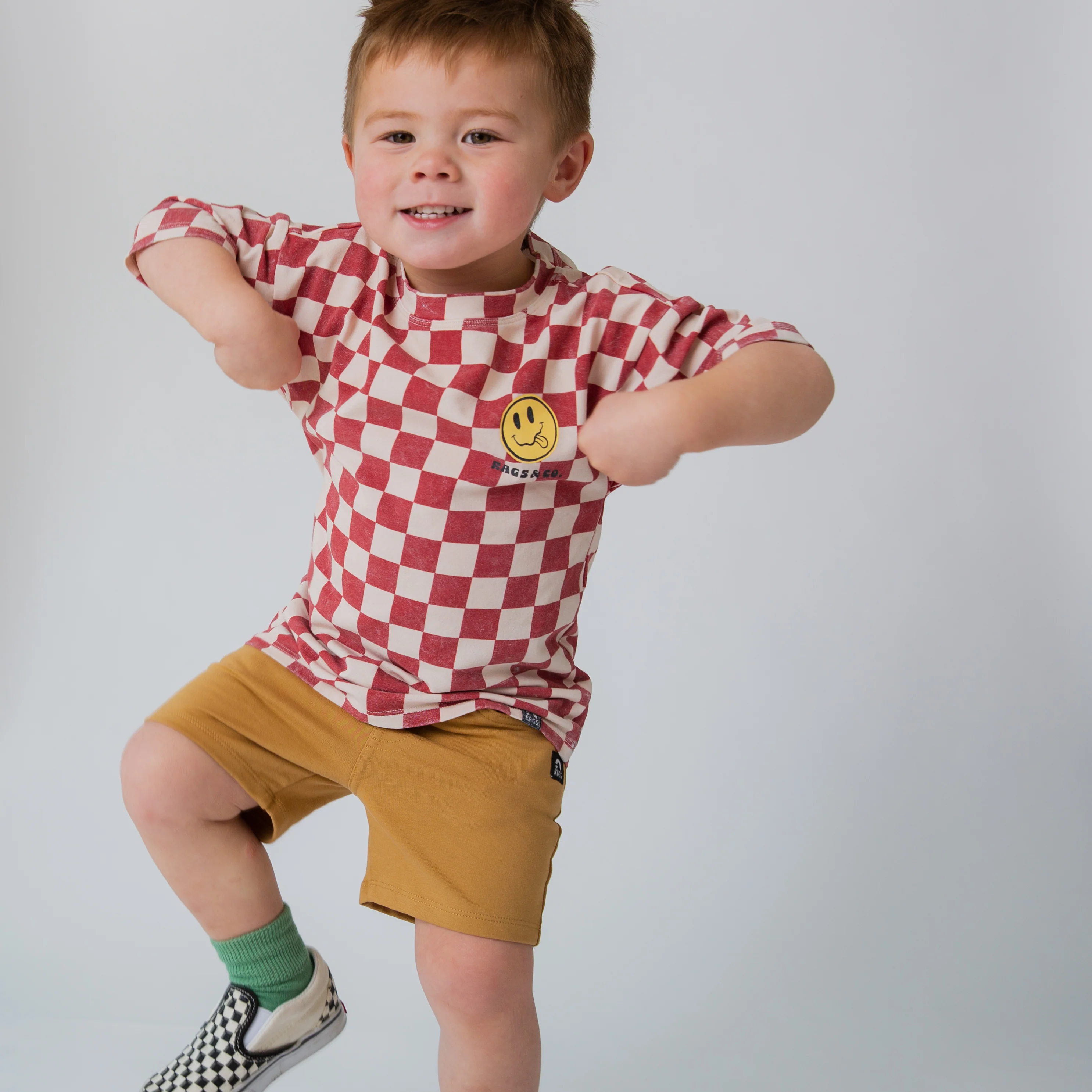 Drop Shoulder Tee - Red Check Smiley - Image 4