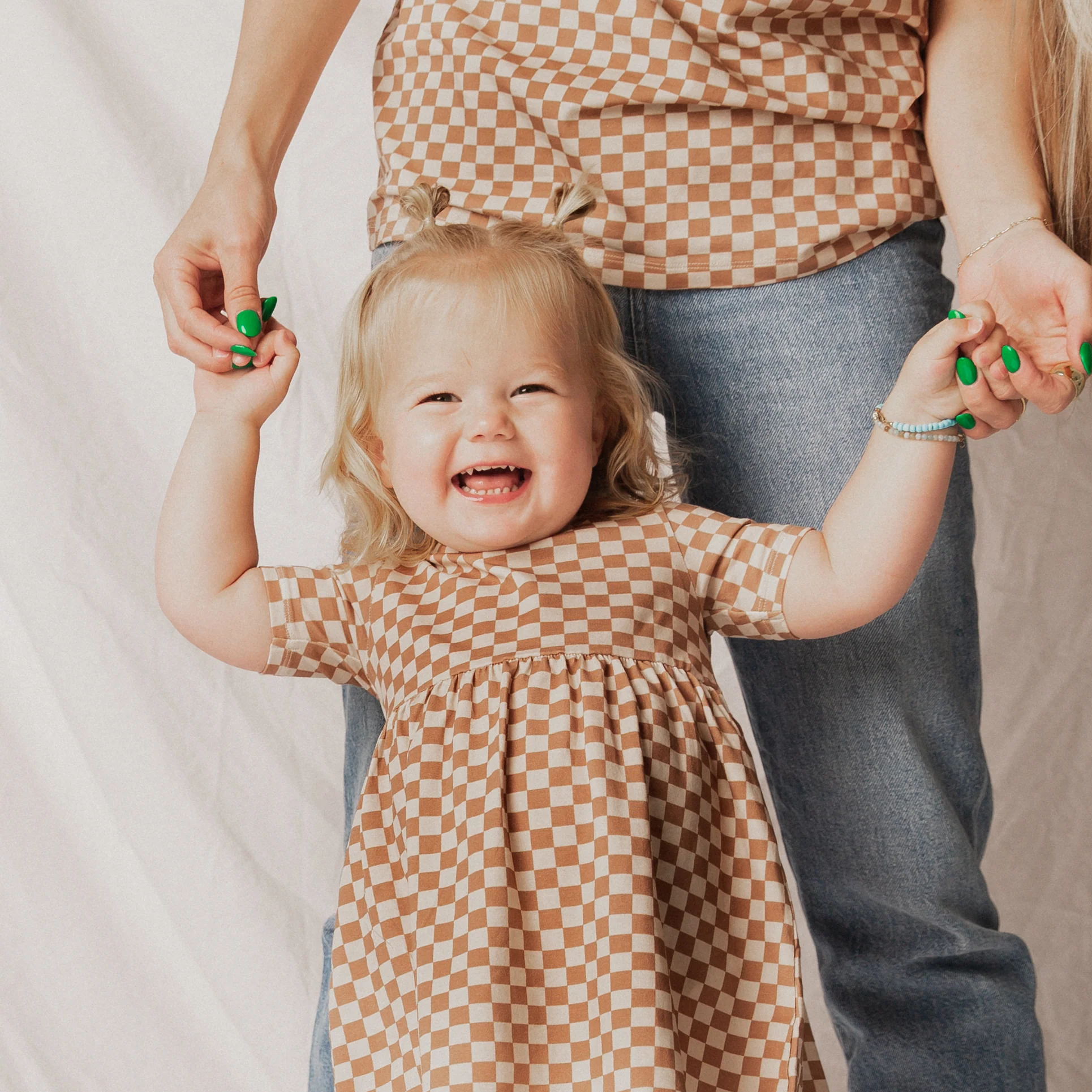 Essentials Short Sleeve Dress - 'Camel Check' - Image 3