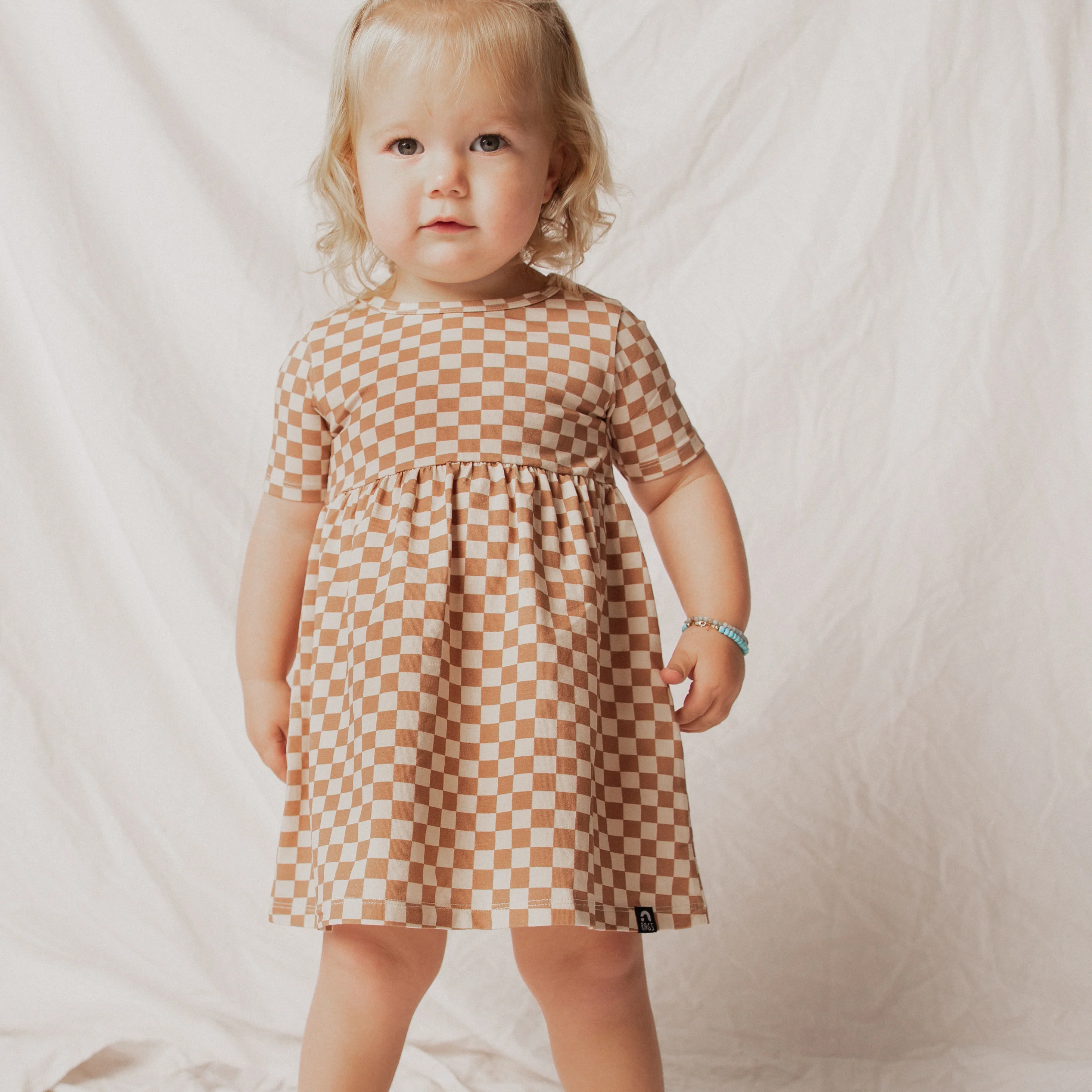 Essentials Short Sleeve Dress - 'Camel Check' - Image 4