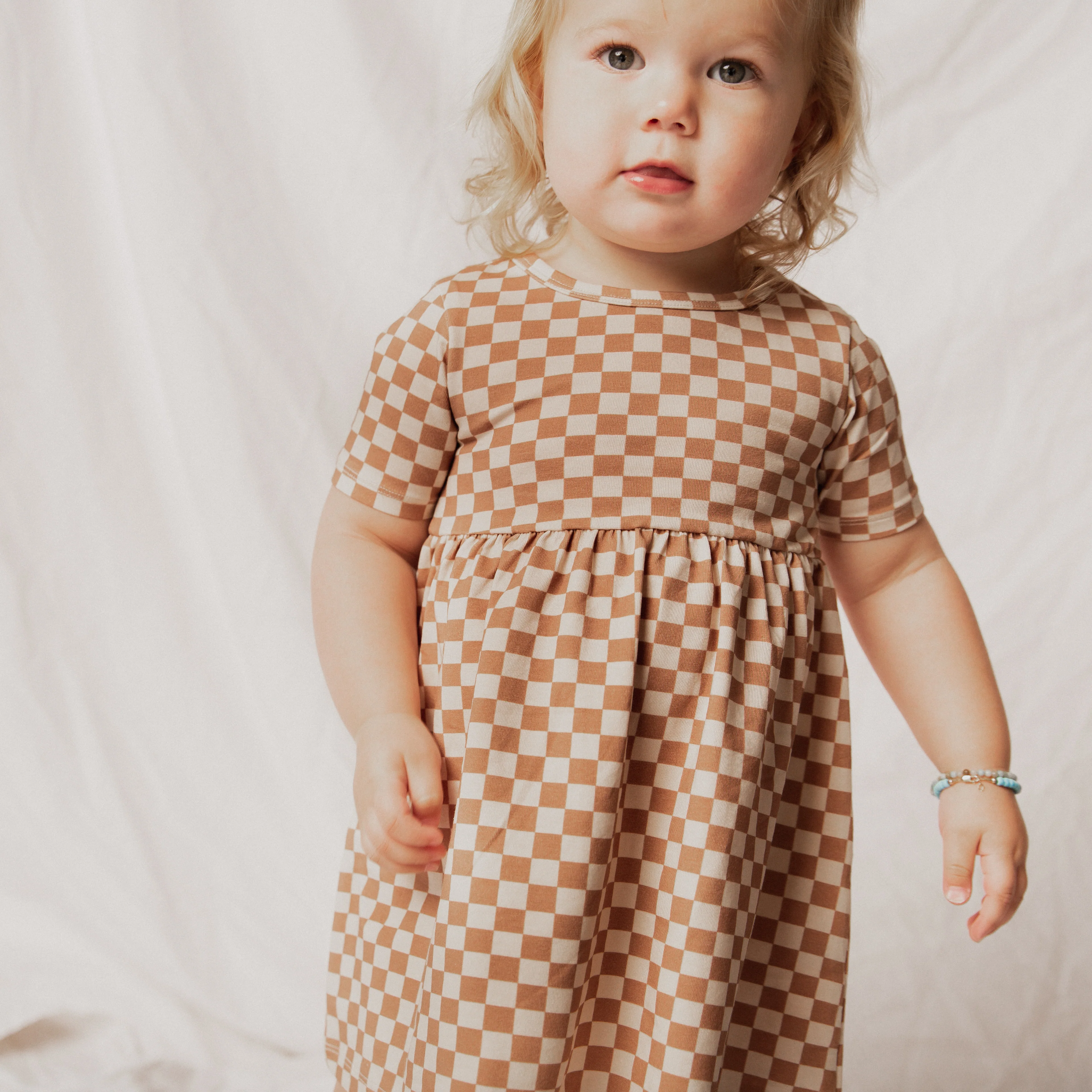 Essentials Short Sleeve Dress - 'Camel Check' - Image 5
