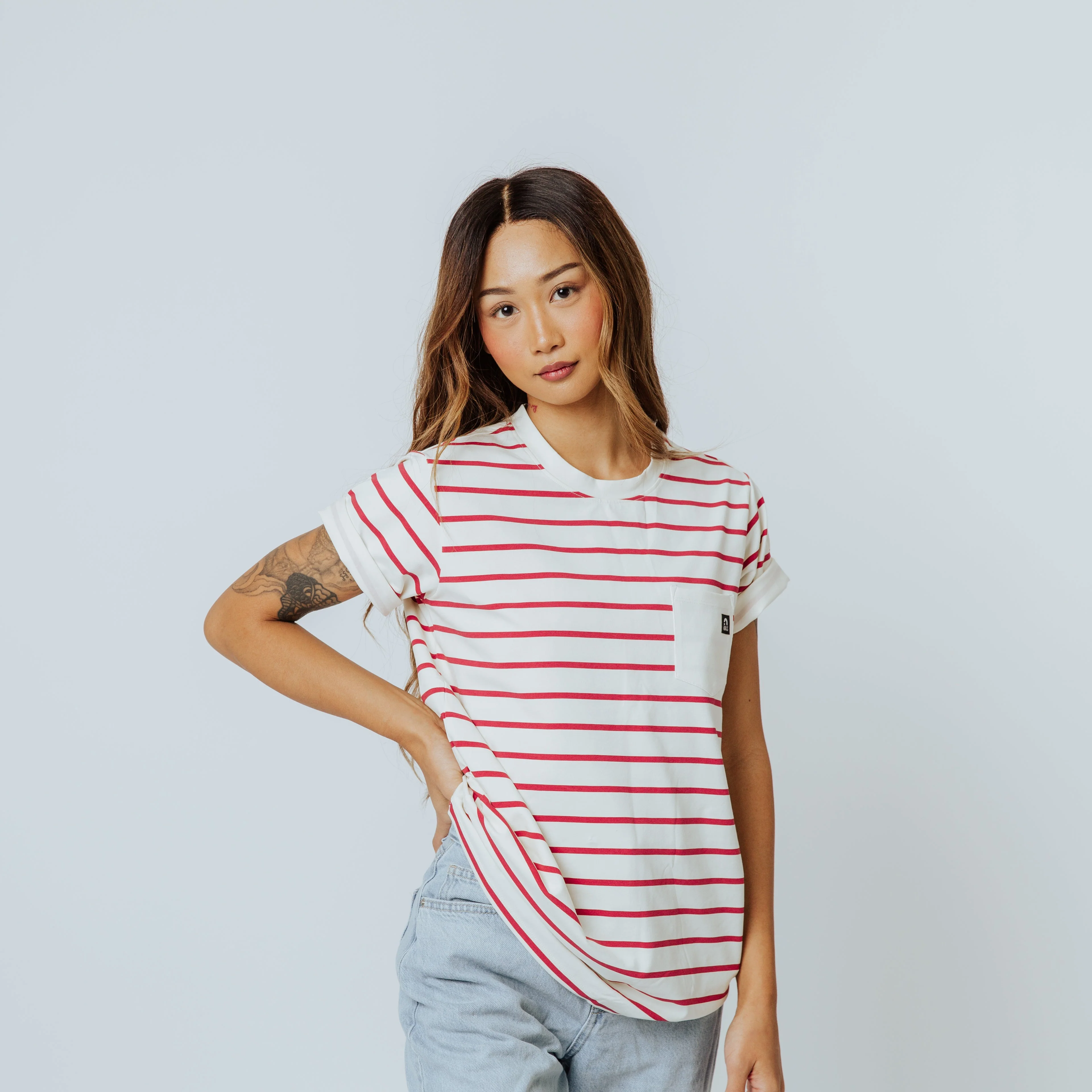 Adult Essentials Unisex Tee - Red and White Stripe