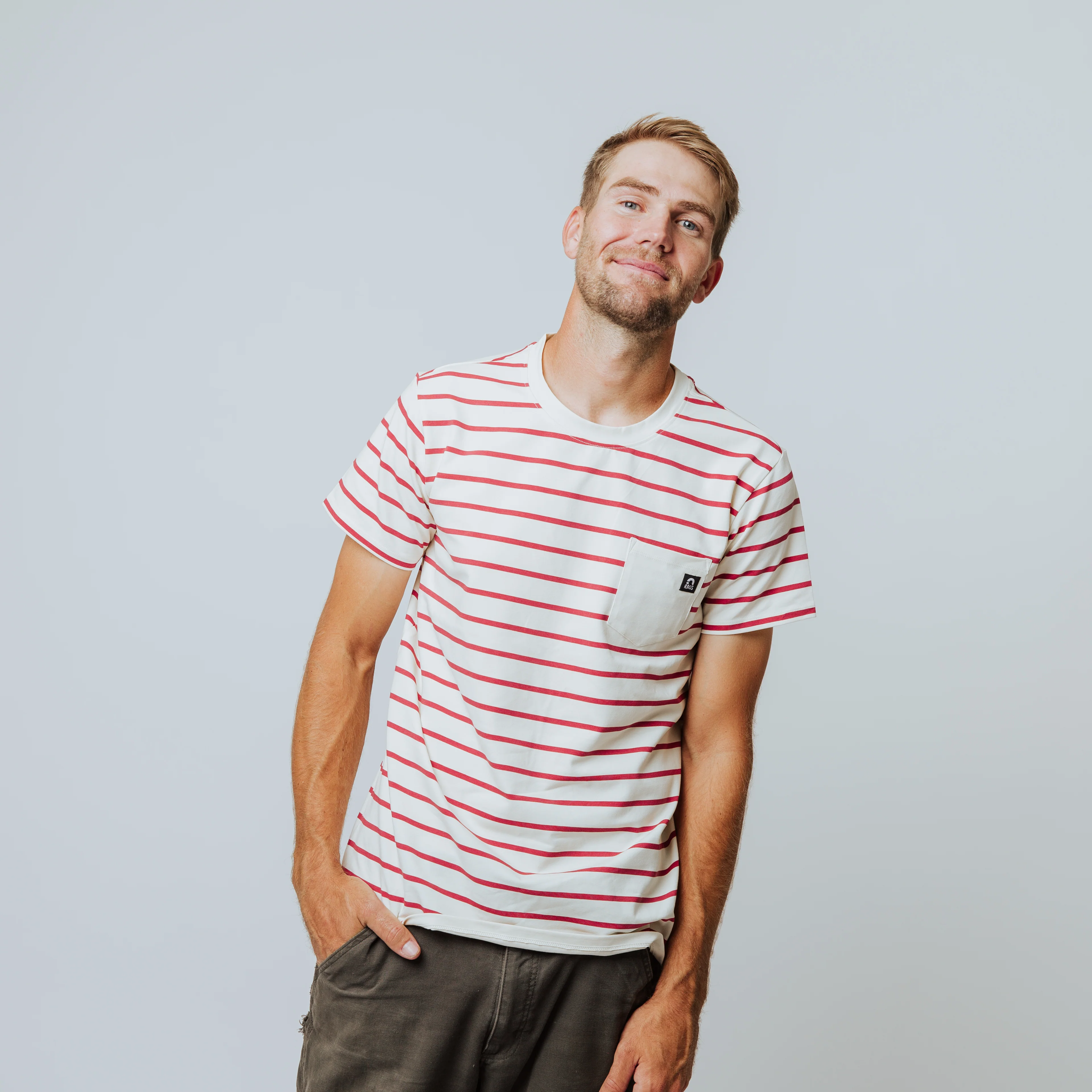 Adult Essentials Unisex Tee - Red and White Stripe - Image 2