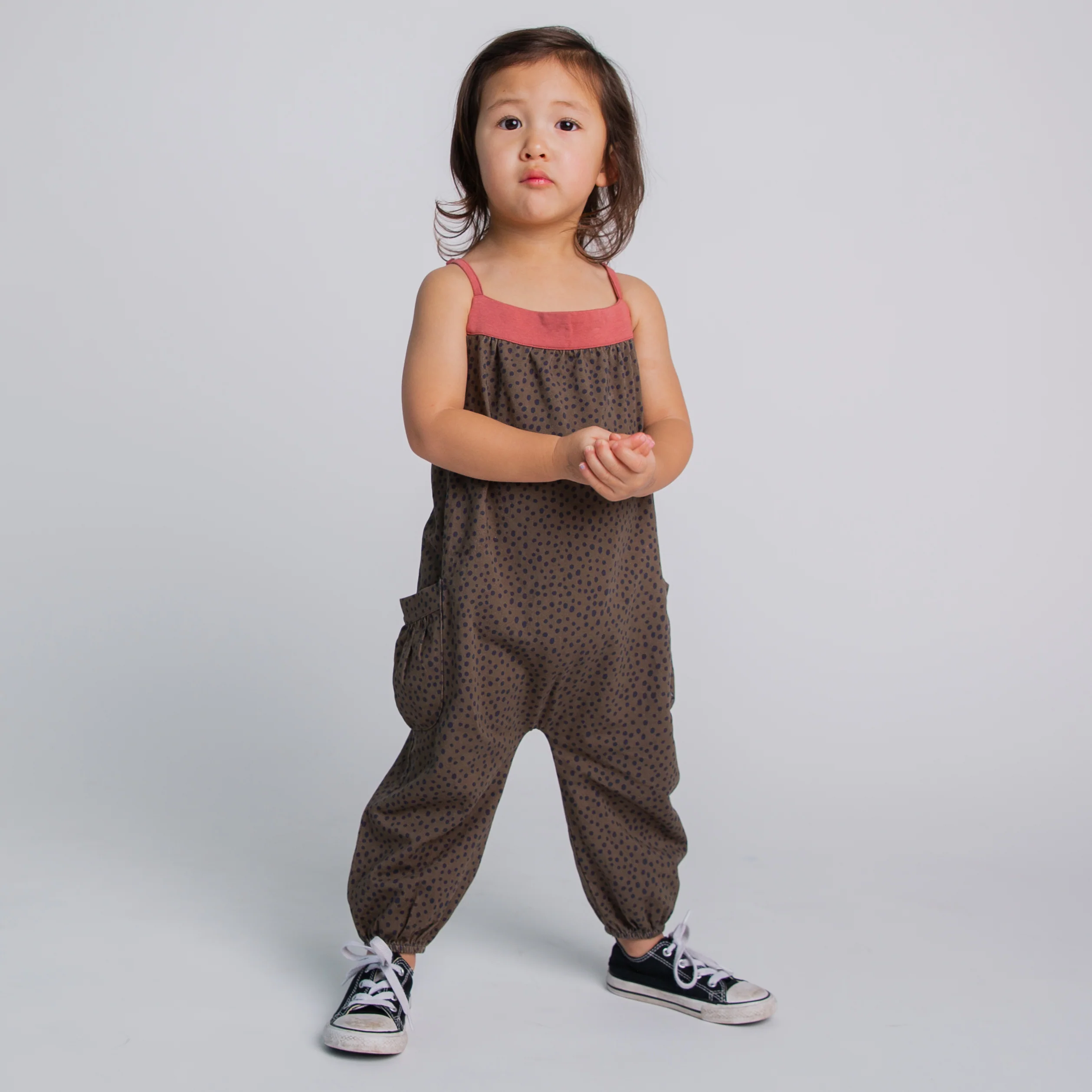 Strappy Jumper - Olive Polka Dot