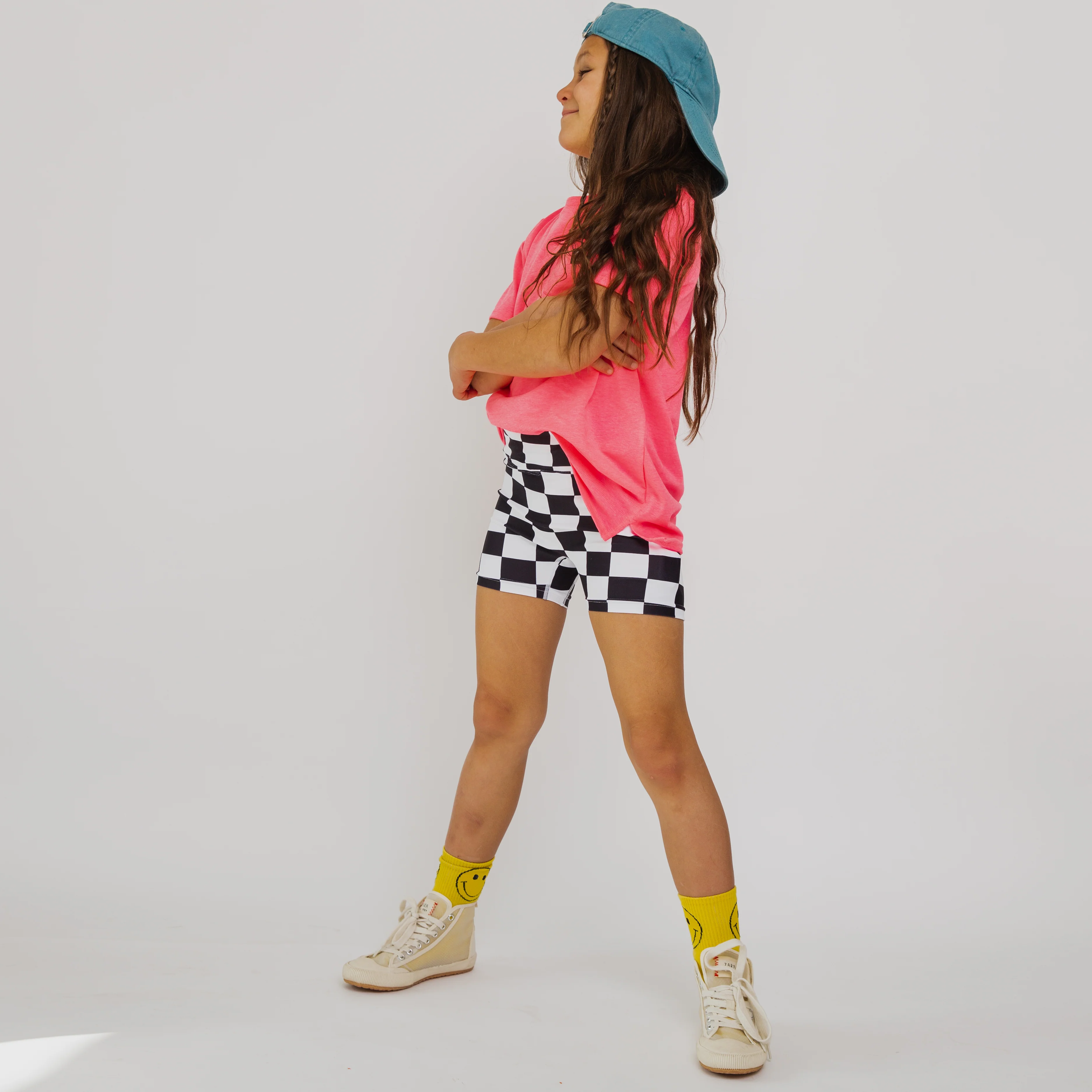 Girls Biker Shorts - B&W Check - Image 2