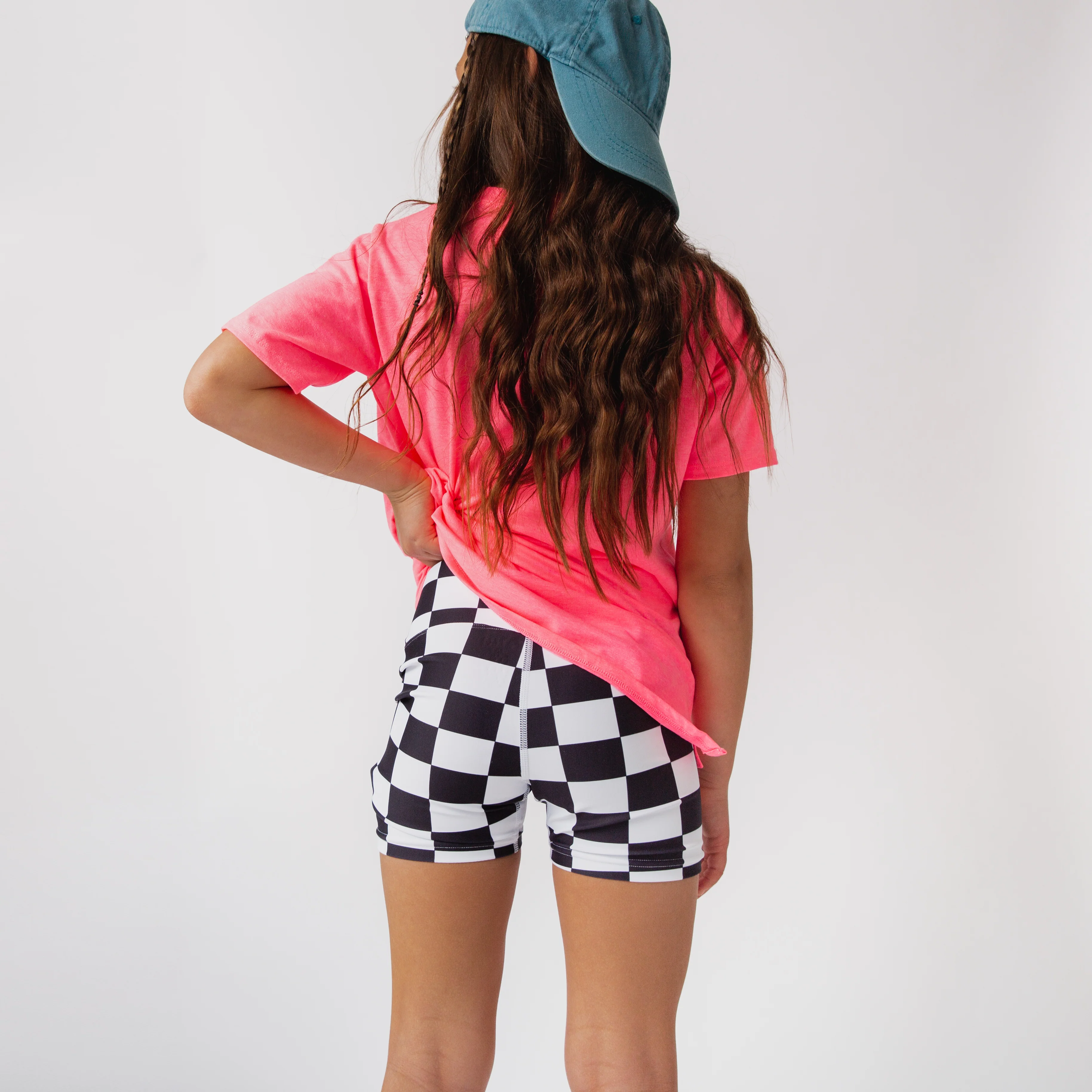 Girls Biker Shorts - B&W Check - Image 3