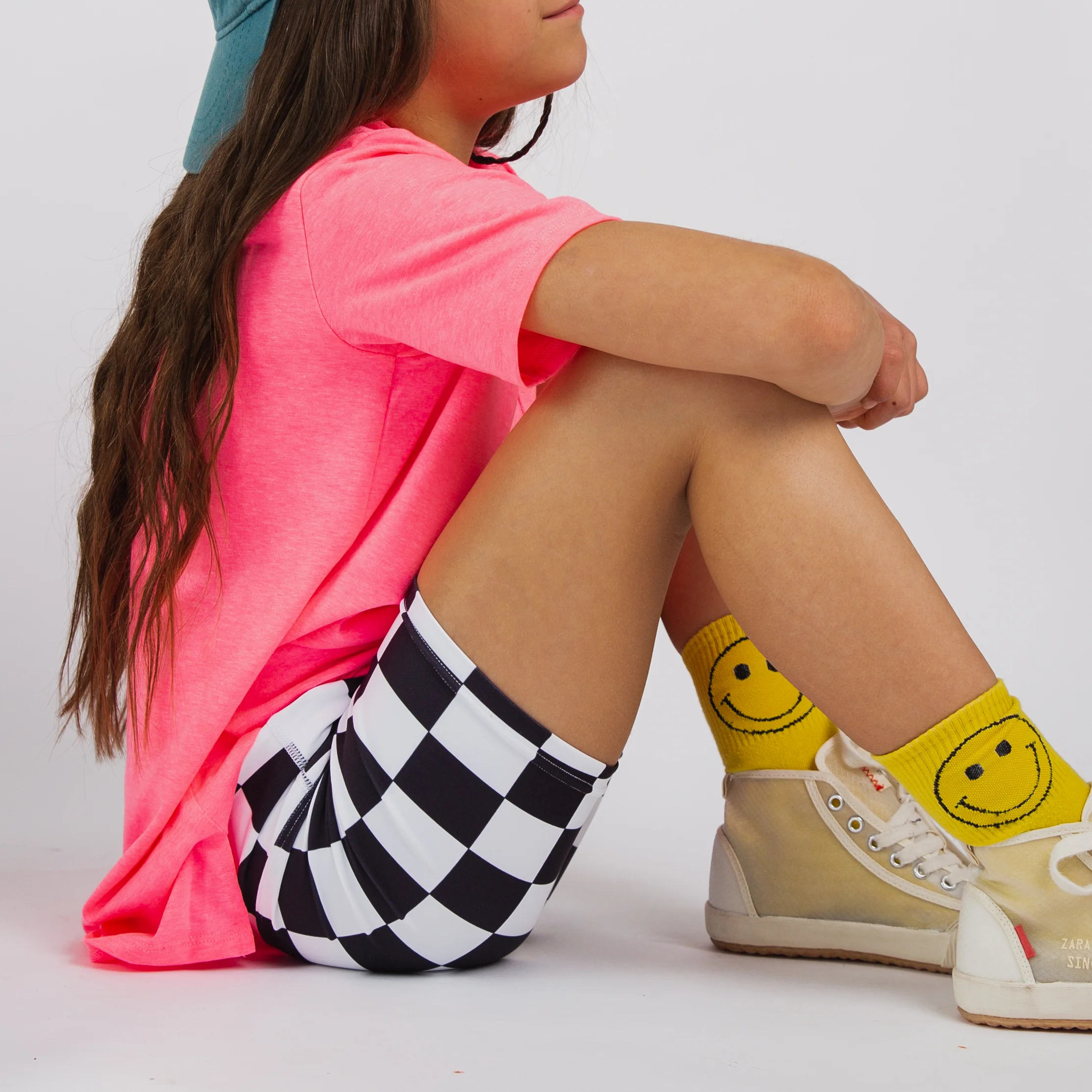Girls Biker Shorts - B&W Check - Image 4