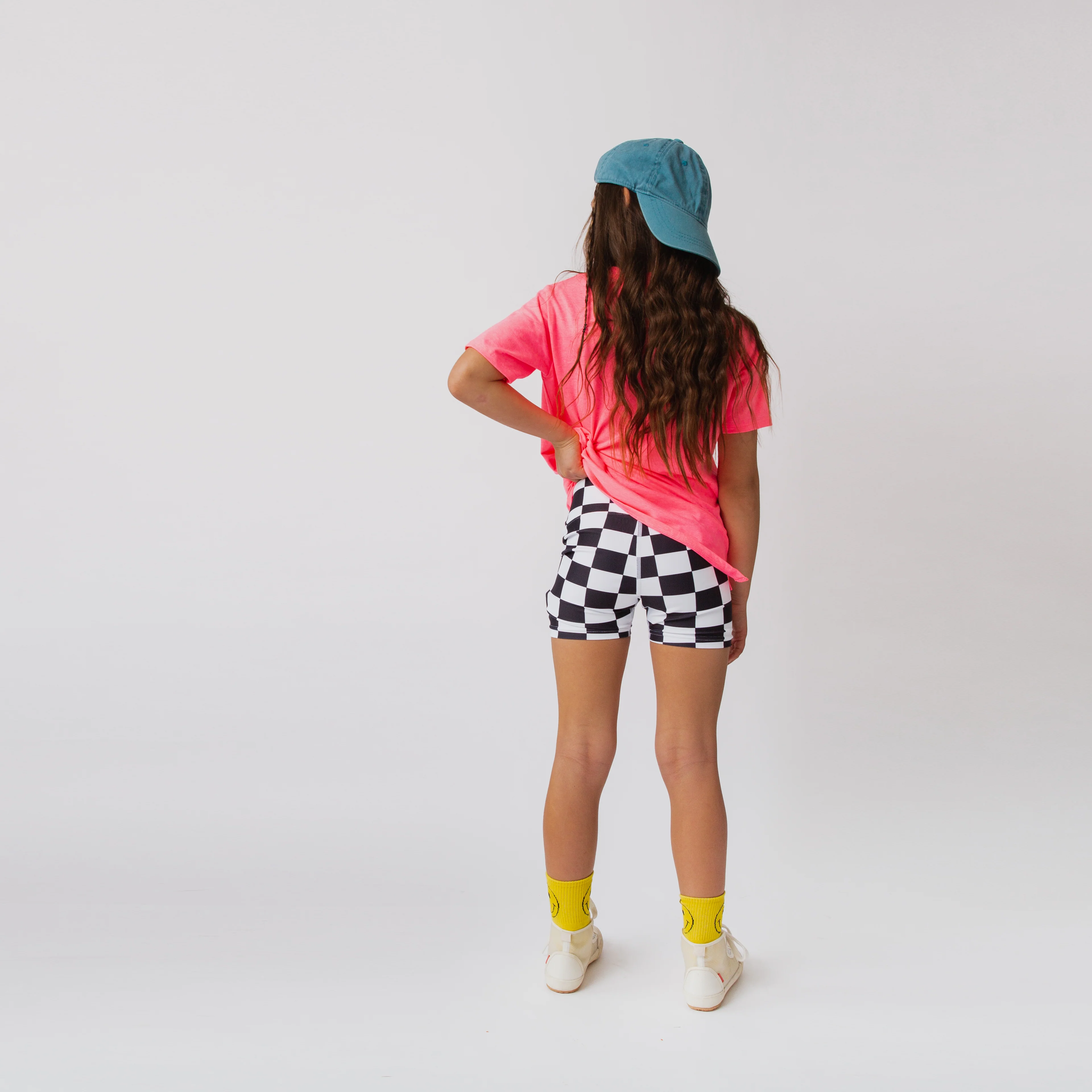 Girls Biker Shorts - B&W Check - Image 6