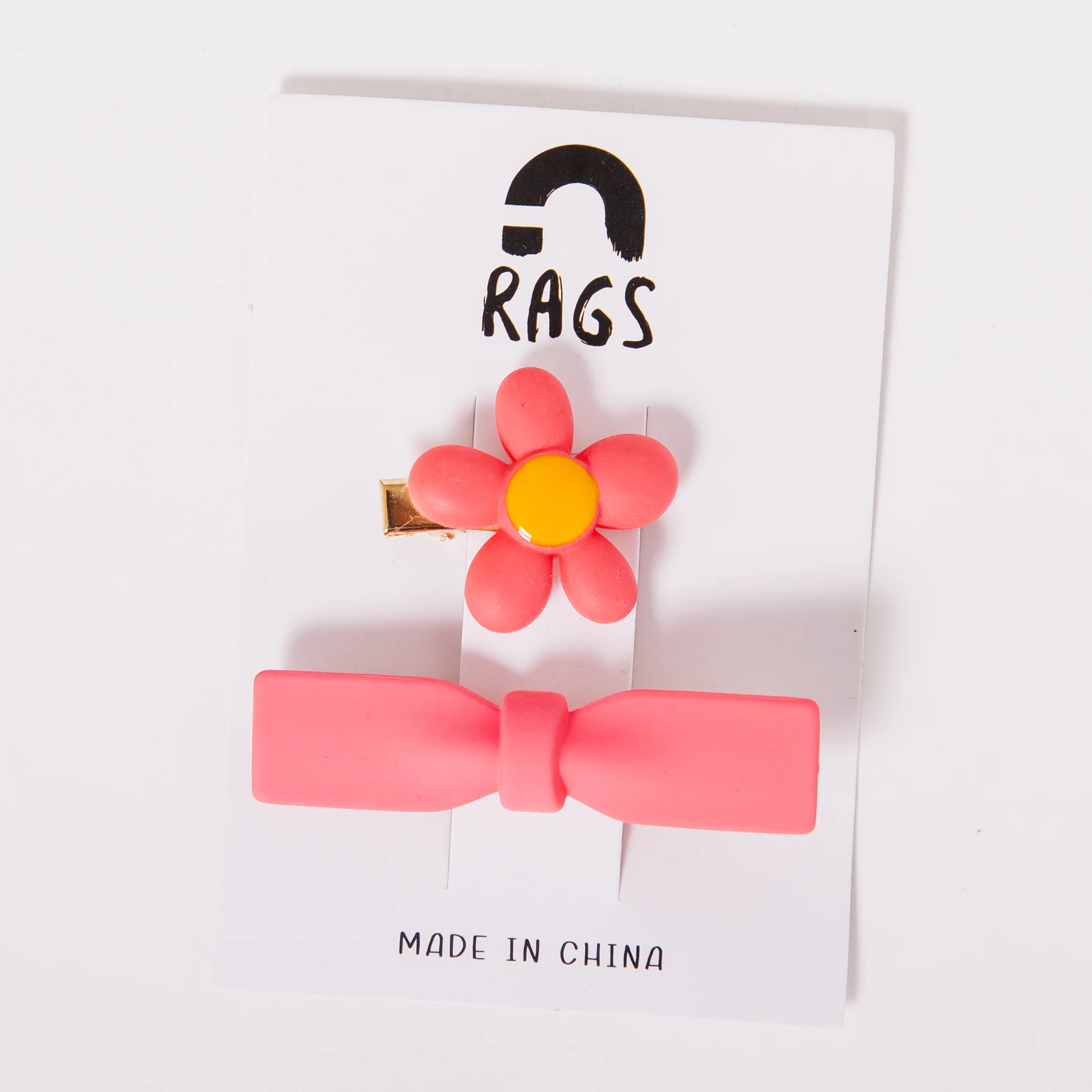 Hair Clips - 'Pink Flower & Bow'
