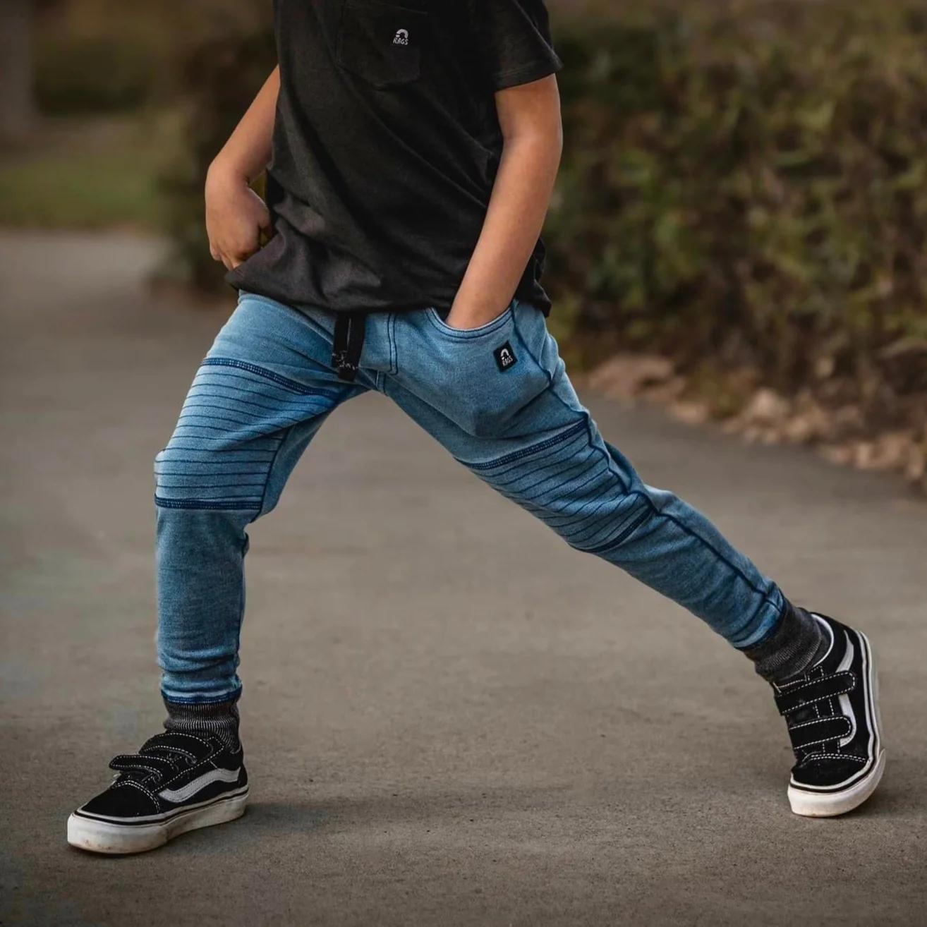 Kids Moto Joggers - 'Light Indigo Denim' - Image 6