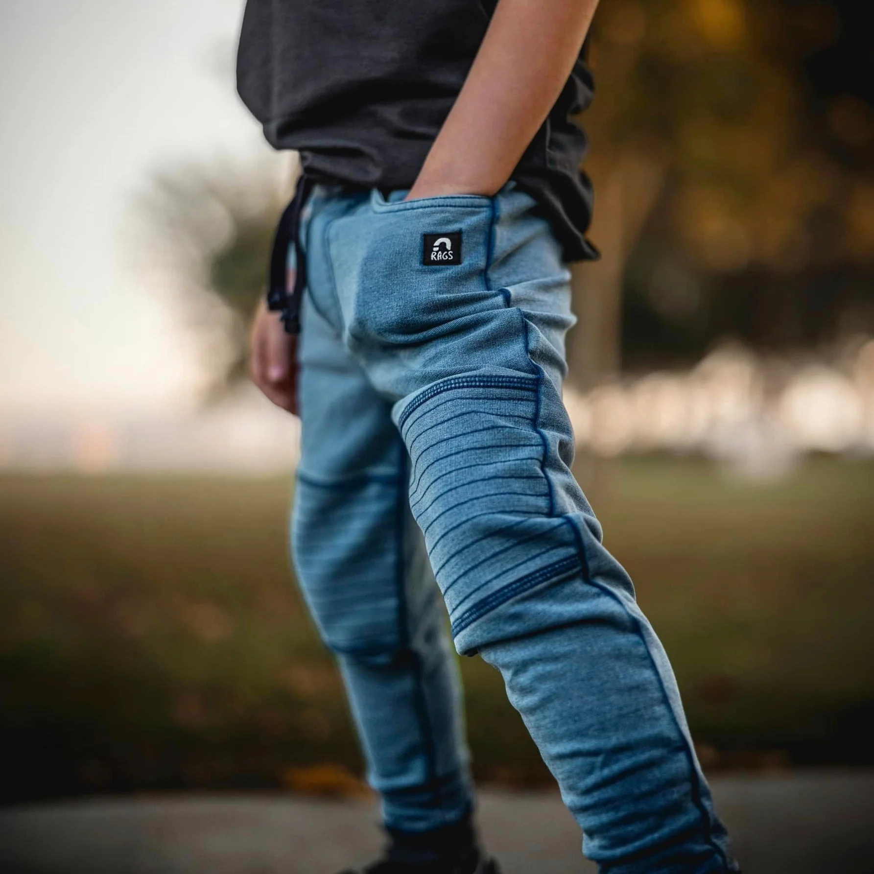 Kids Moto Joggers - 'Light Indigo Denim' - Image 7
