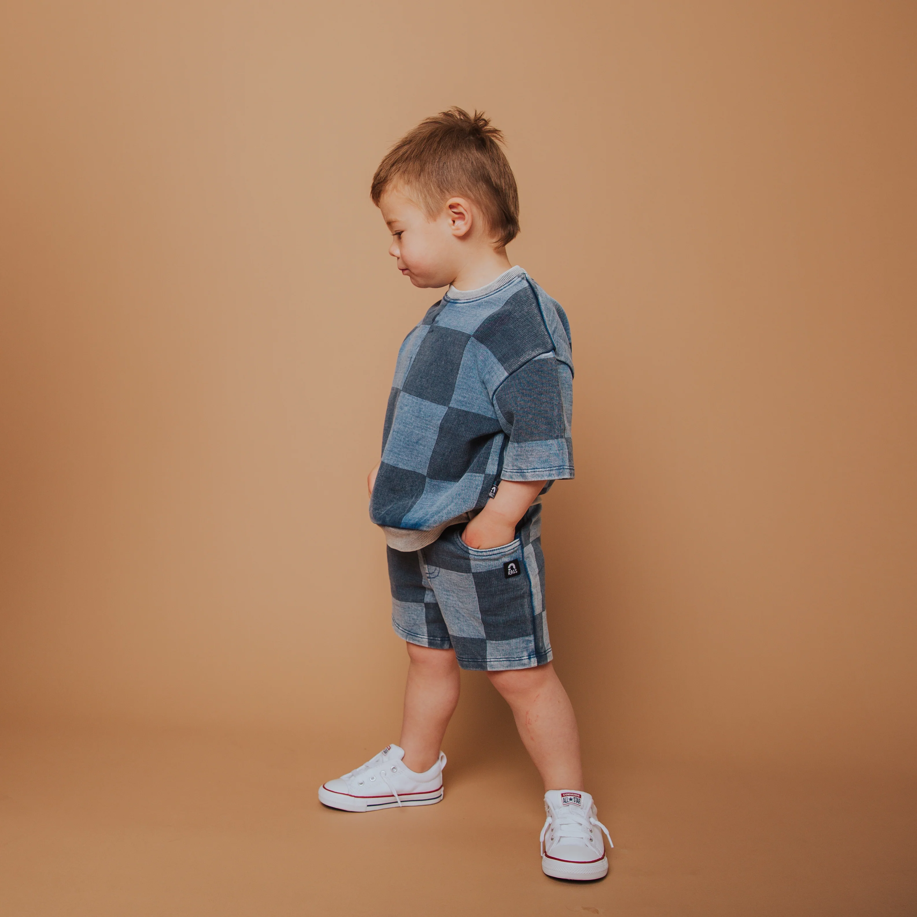 Short Sleeve Crewneck - Blue Denim Check - Image 2