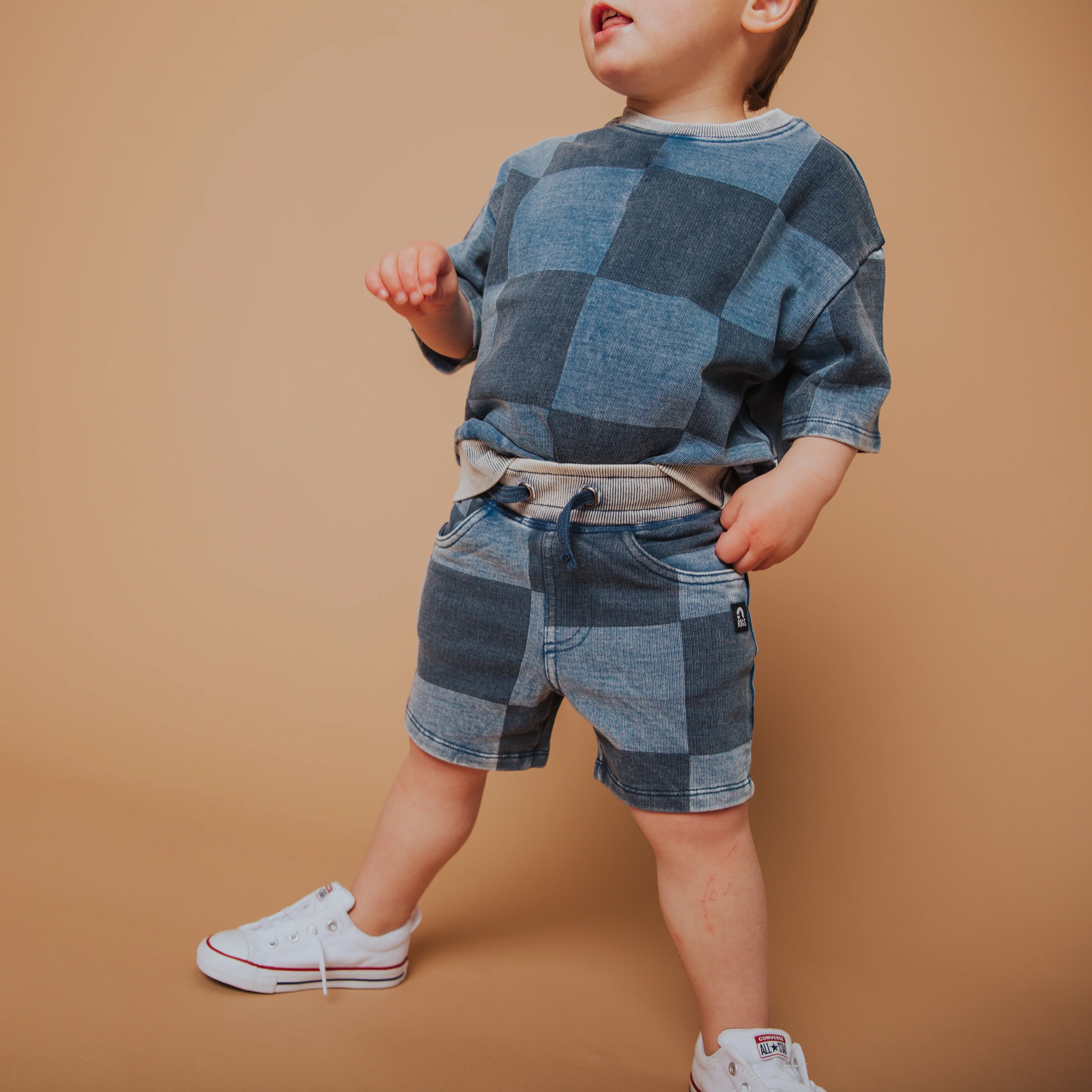 Short Sleeve Crewneck - Blue Denim Check - Image 3