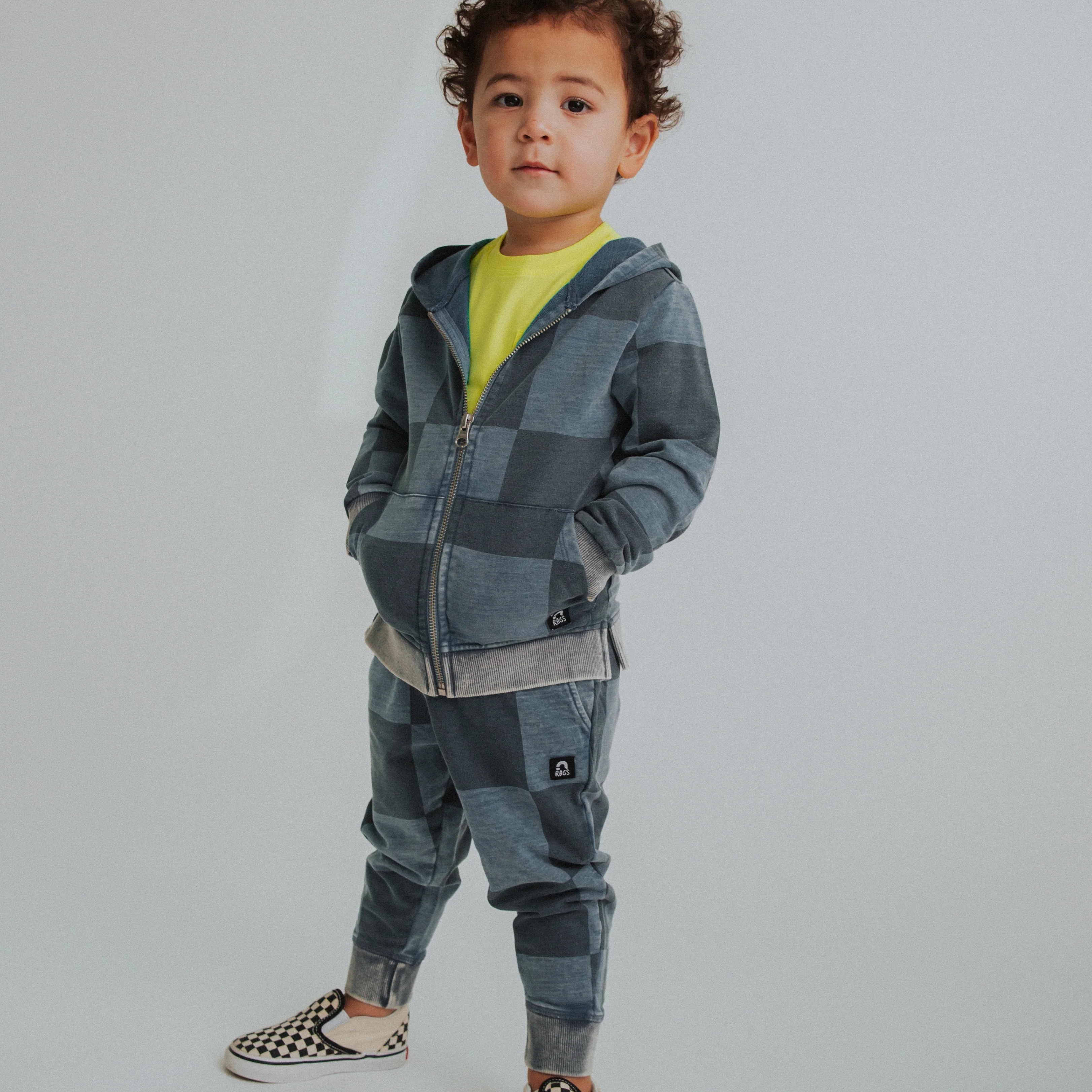 Kids Zip Up Hoodie - Blue Denim Check - Image 10