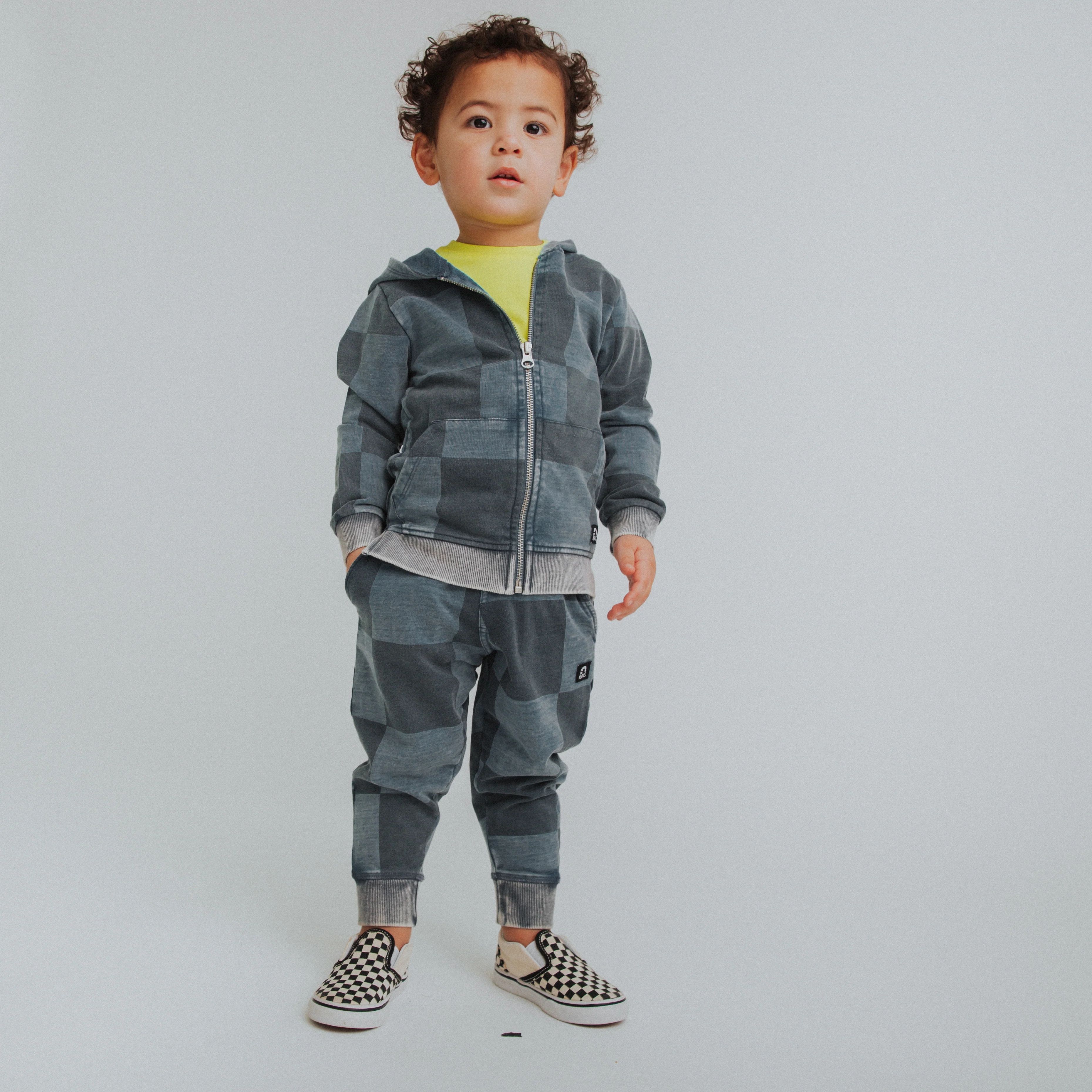 Kids Zip Up Hoodie - Blue Denim Check - Image 11