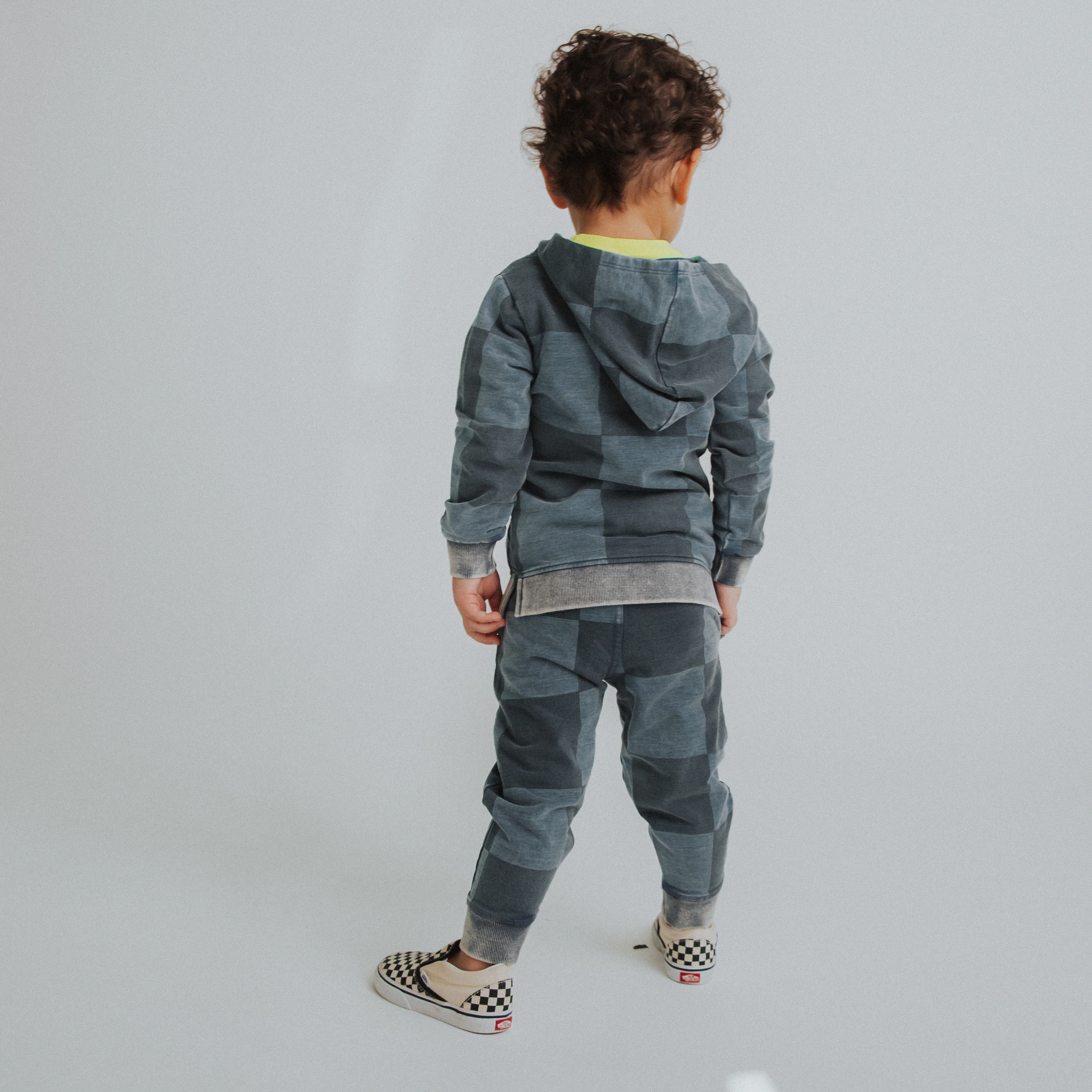 Kids Zip Up Hoodie - Blue Denim Check - Image 5