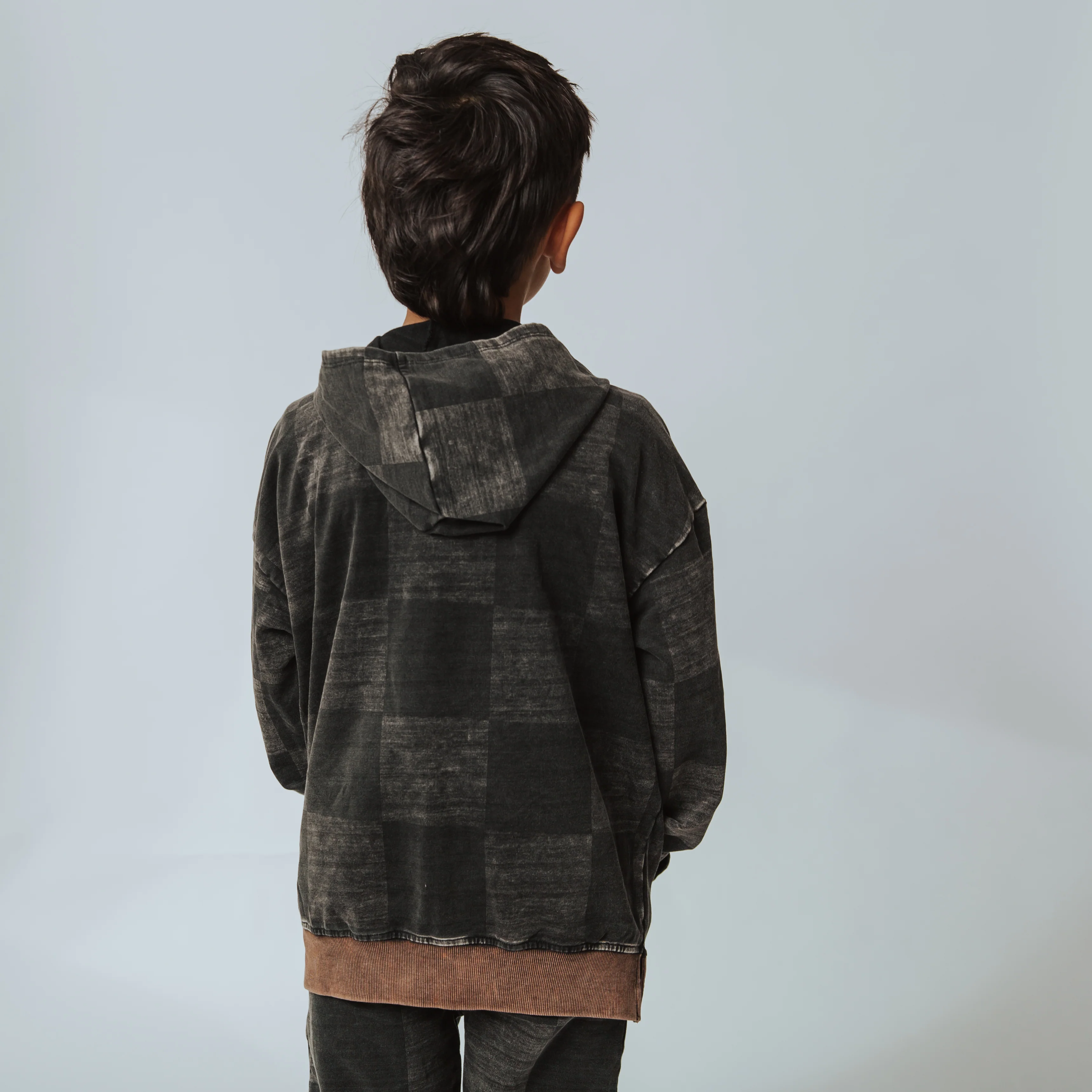 Zip Up Hoodie - Washed Black Denim Check - Image 12