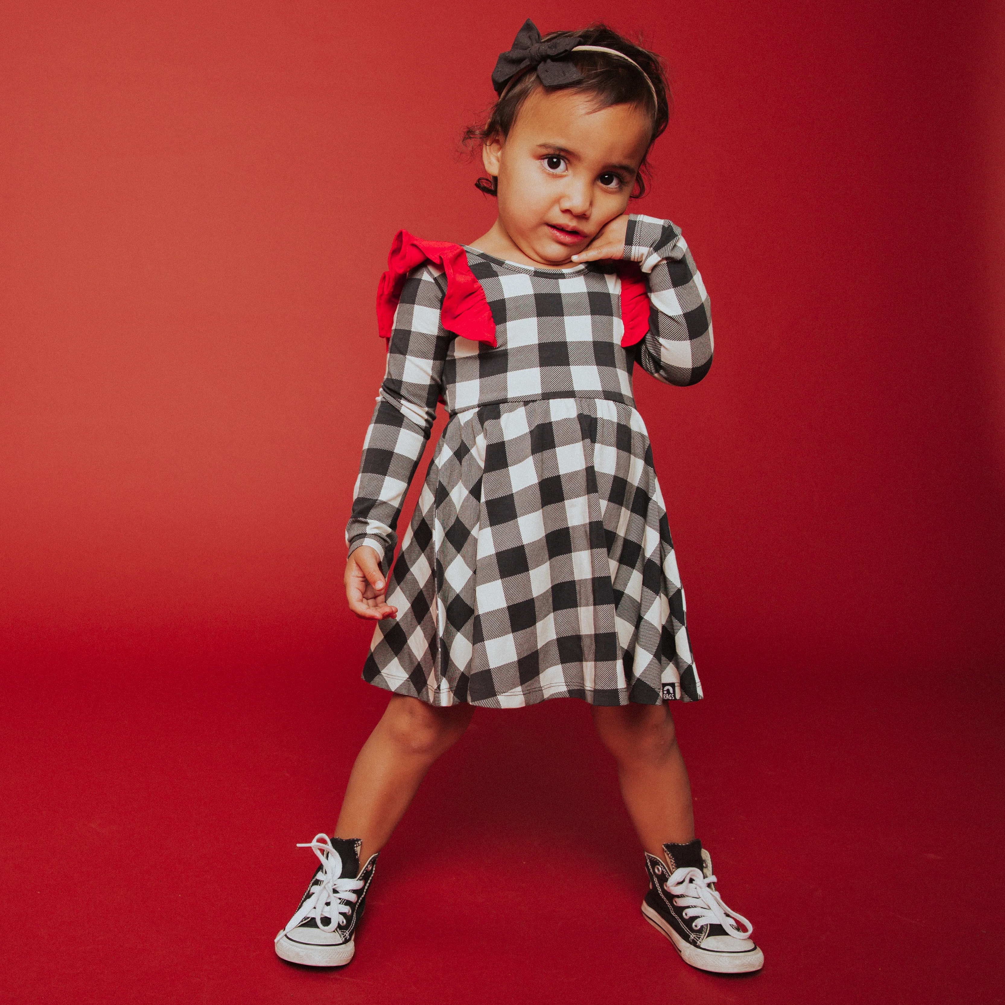 Long Sleeve Dress - 'Black & White Holiday Plaid'