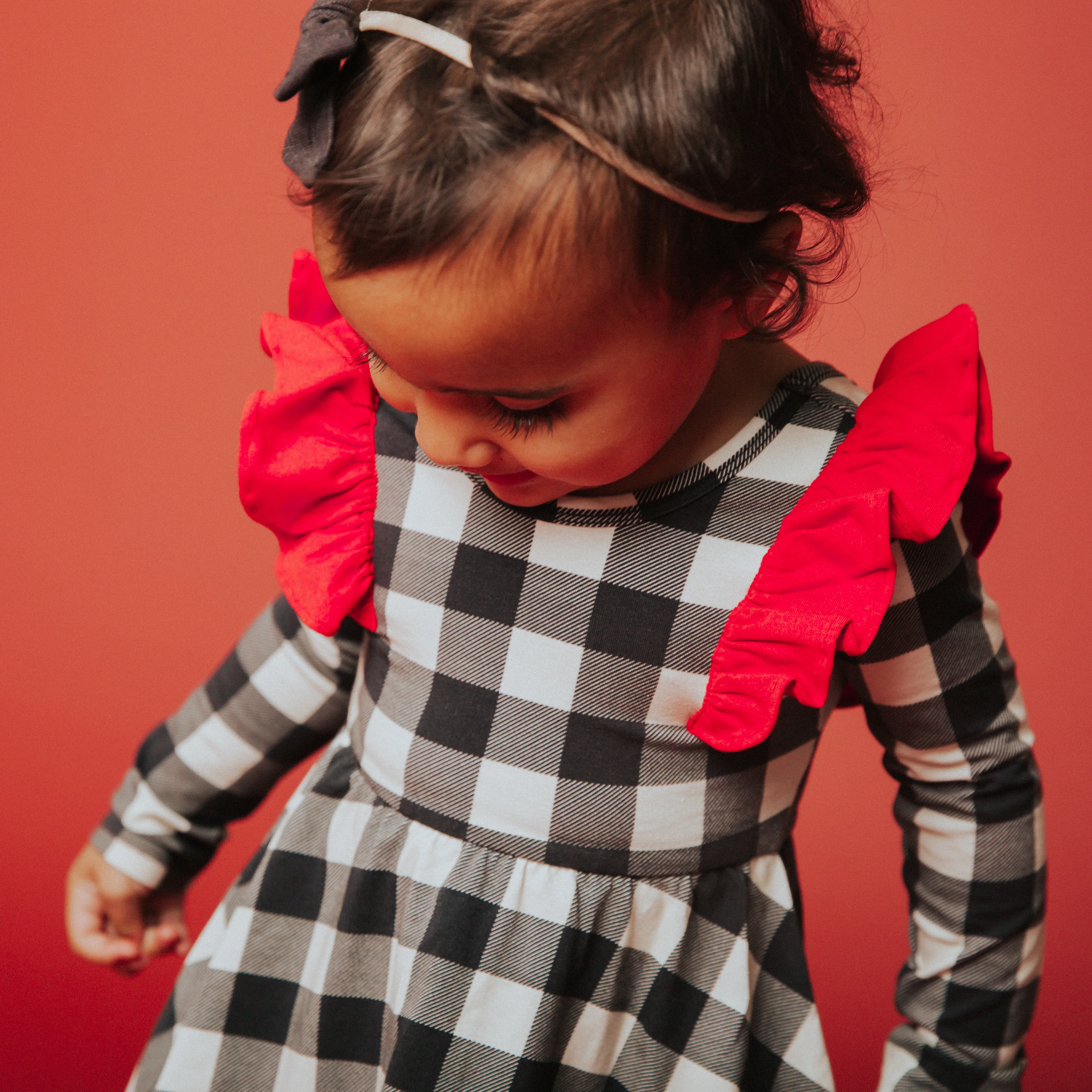 Long Sleeve Dress - 'Black & White Holiday Plaid' - Image 2