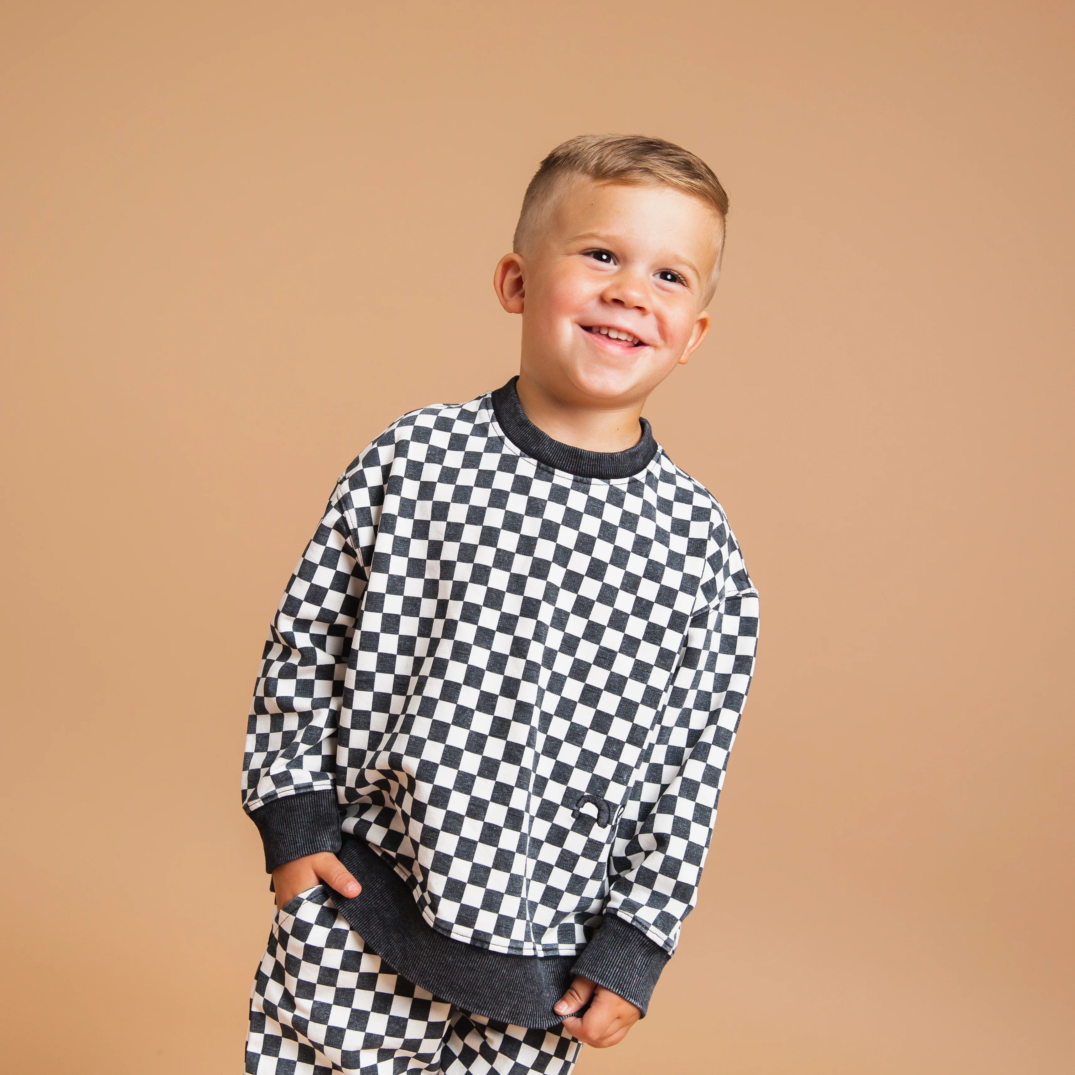 Drop Shoulder Crewneck - Black & White Mini Check - Image 4