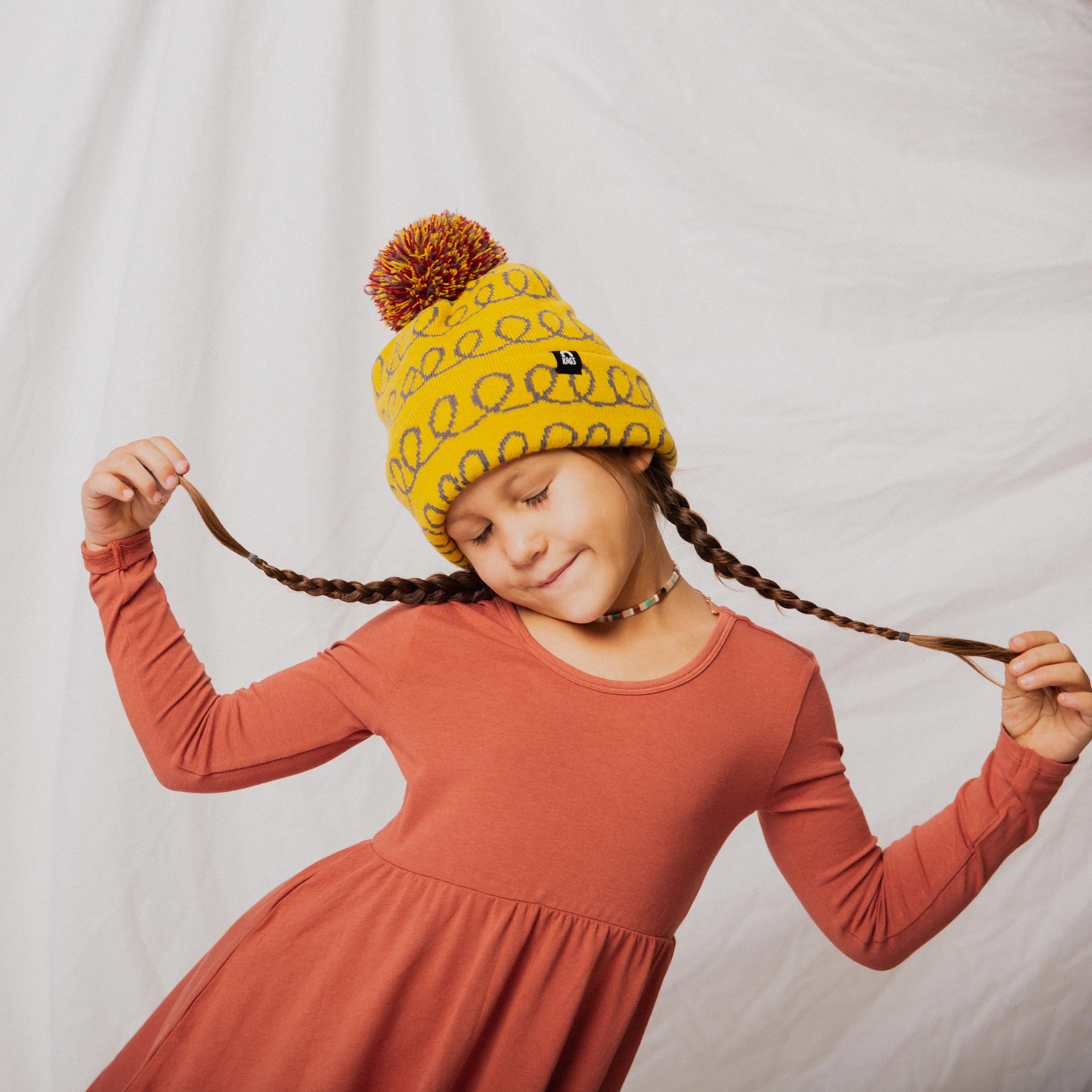 Pom Beanie - 'Yellow Loops' - Image 4