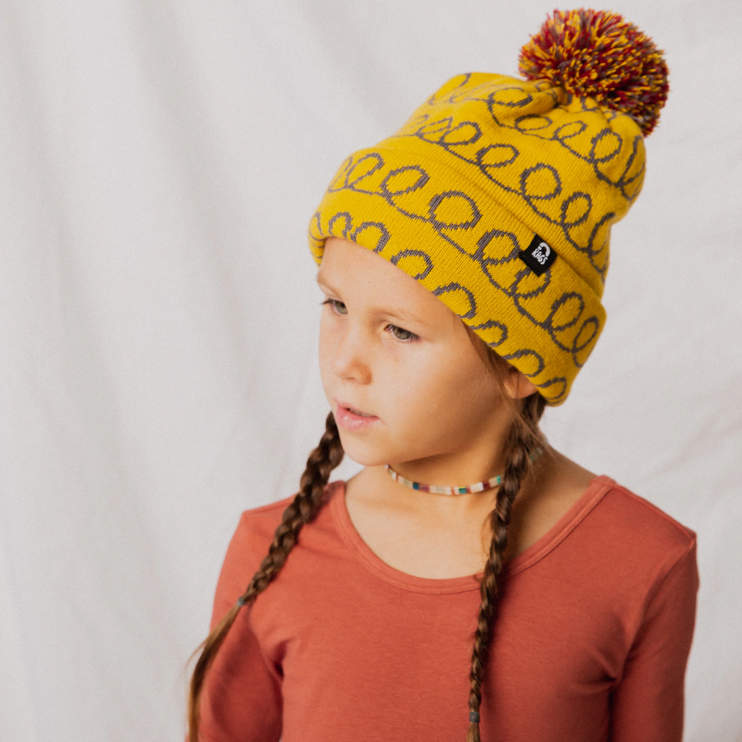 Pom Beanie - 'Yellow Loops' - Image 5