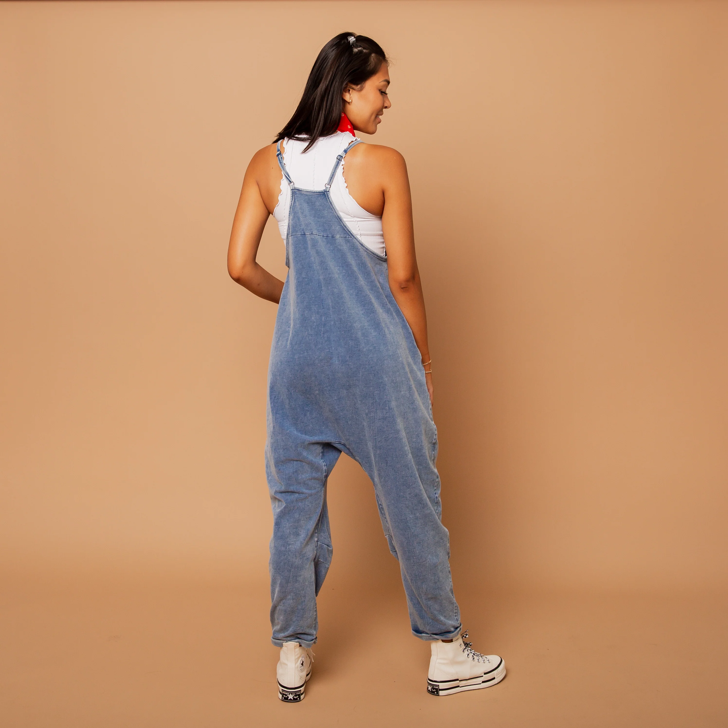 Women's Tank Romper - Light Indigo Washed Denim - Image 4