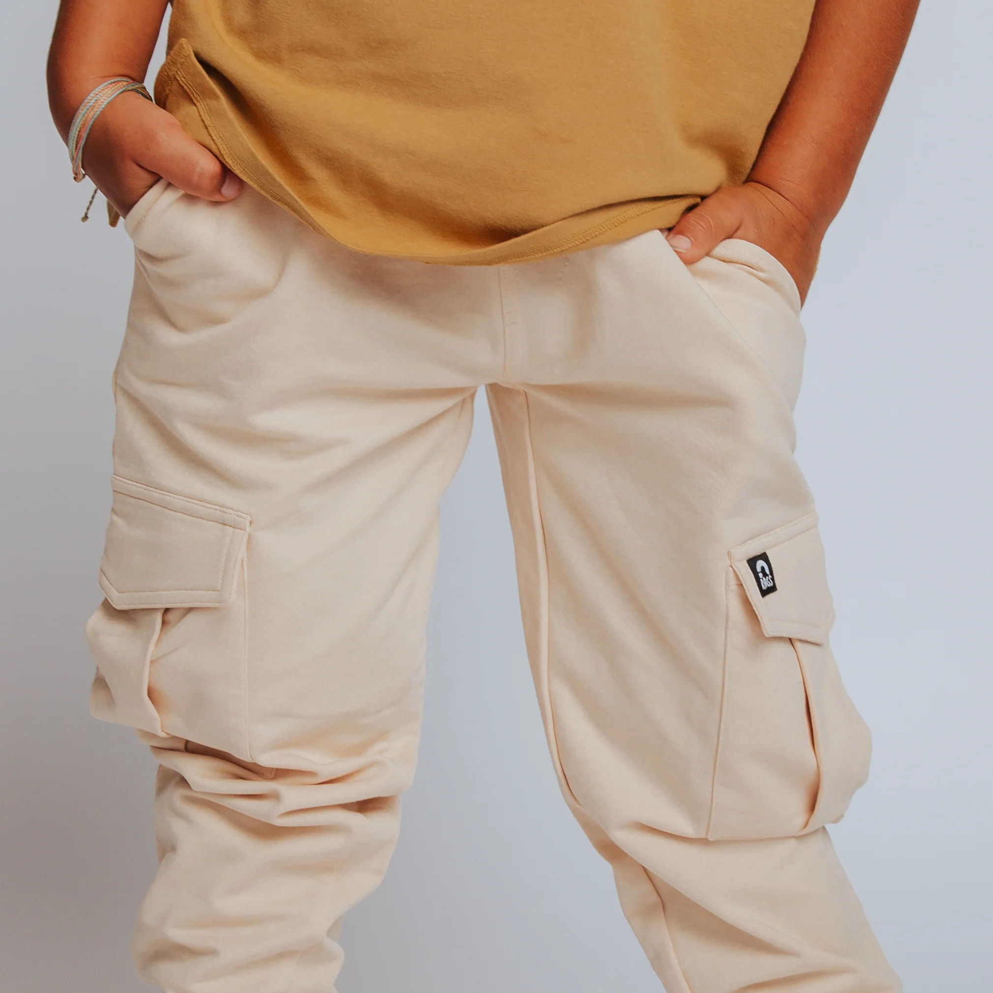 Relaxed Fit Cargo Joggers - Cream - Image 3