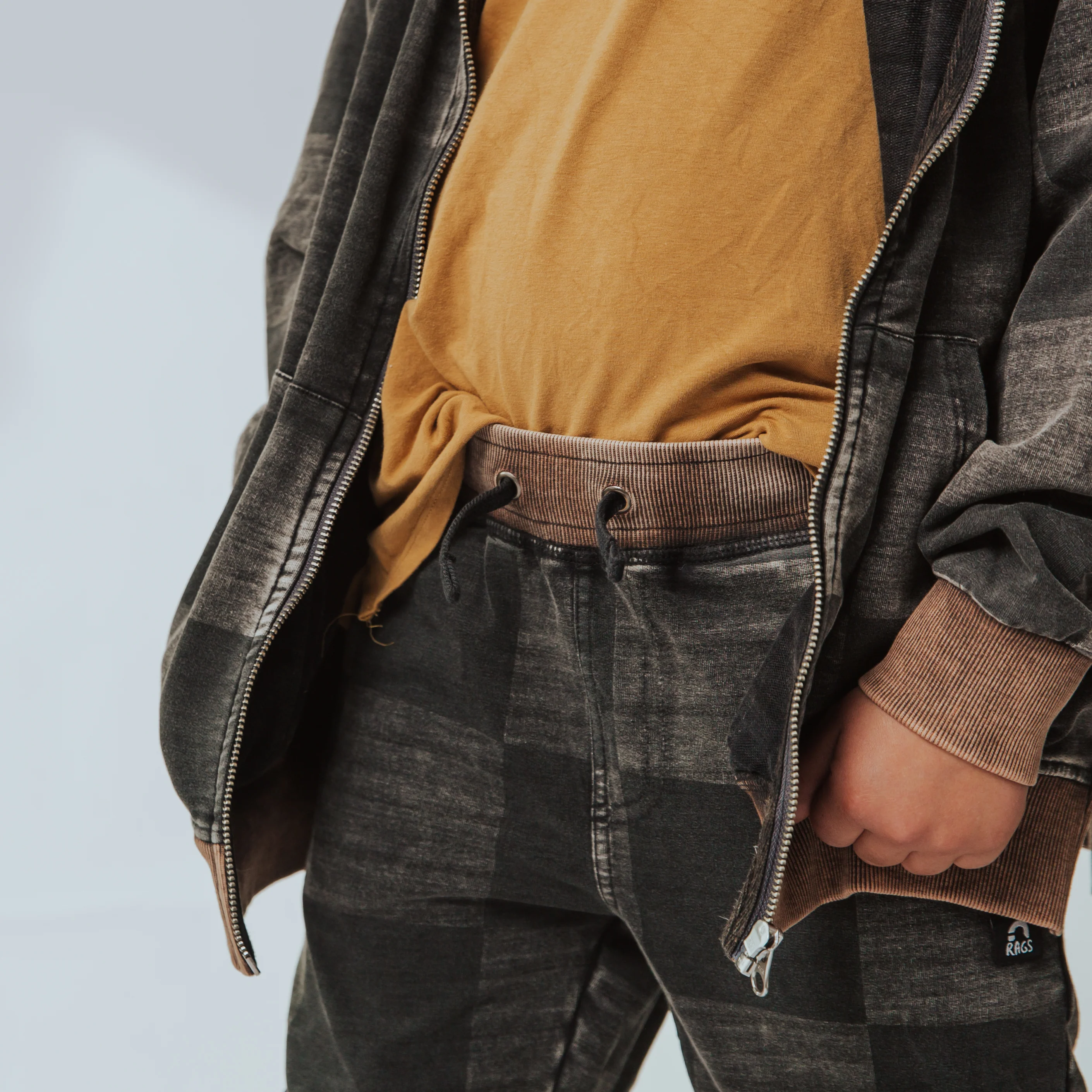 Relaxed Fit Joggers - Washed Black Denim Check - Image 2