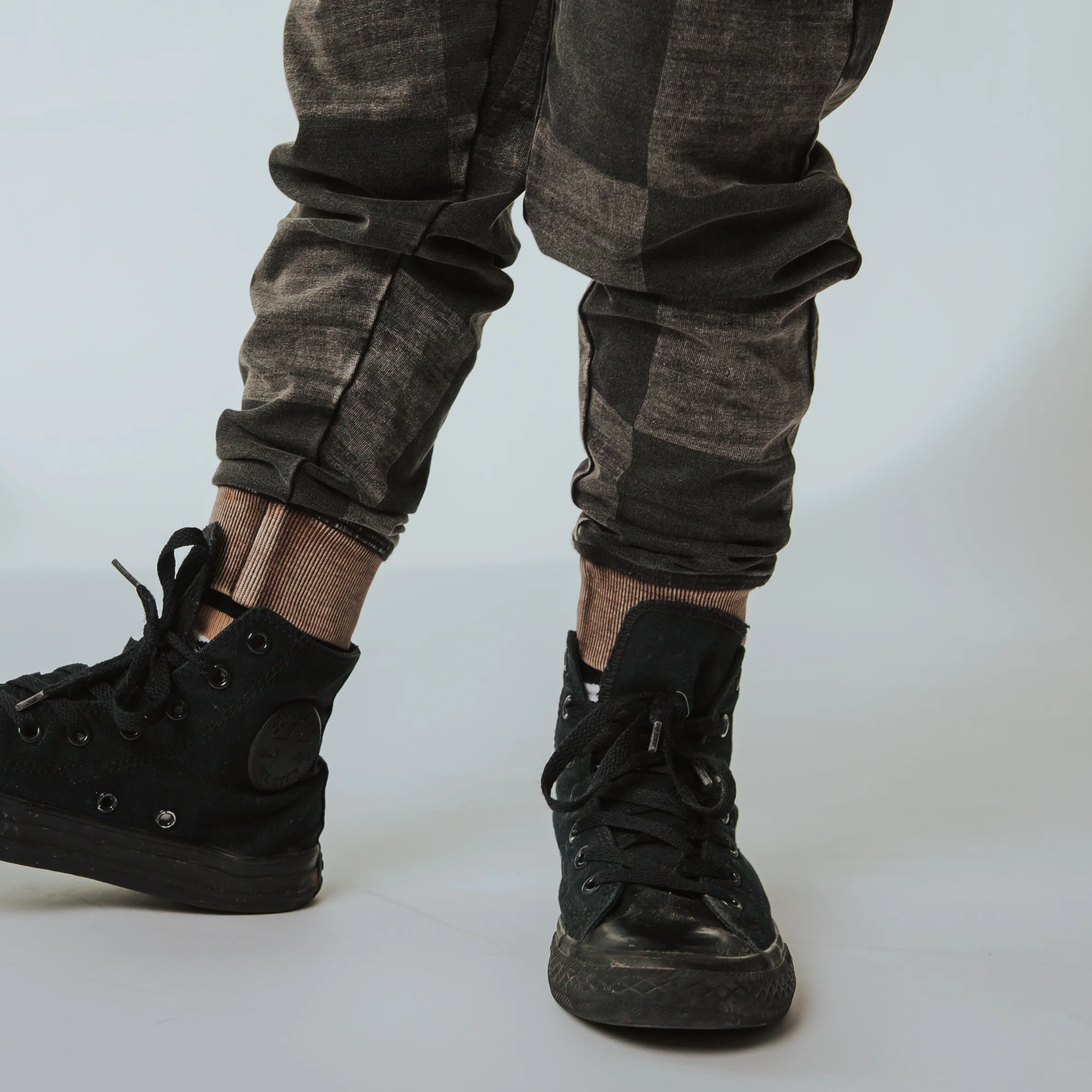 Relaxed Fit Joggers - Washed Black Denim Check - Image 3