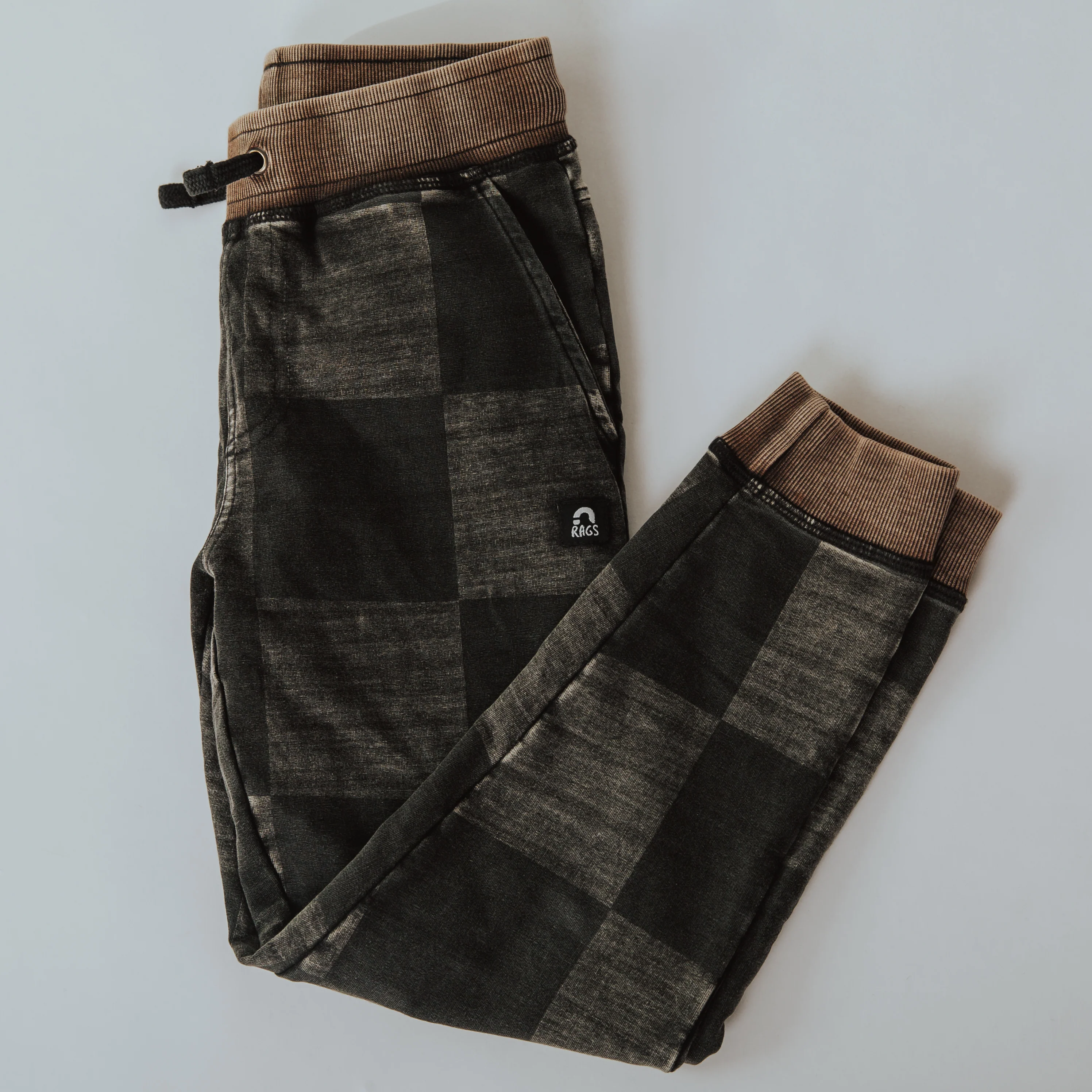Relaxed Fit Joggers - Washed Black Denim Check - Image 4