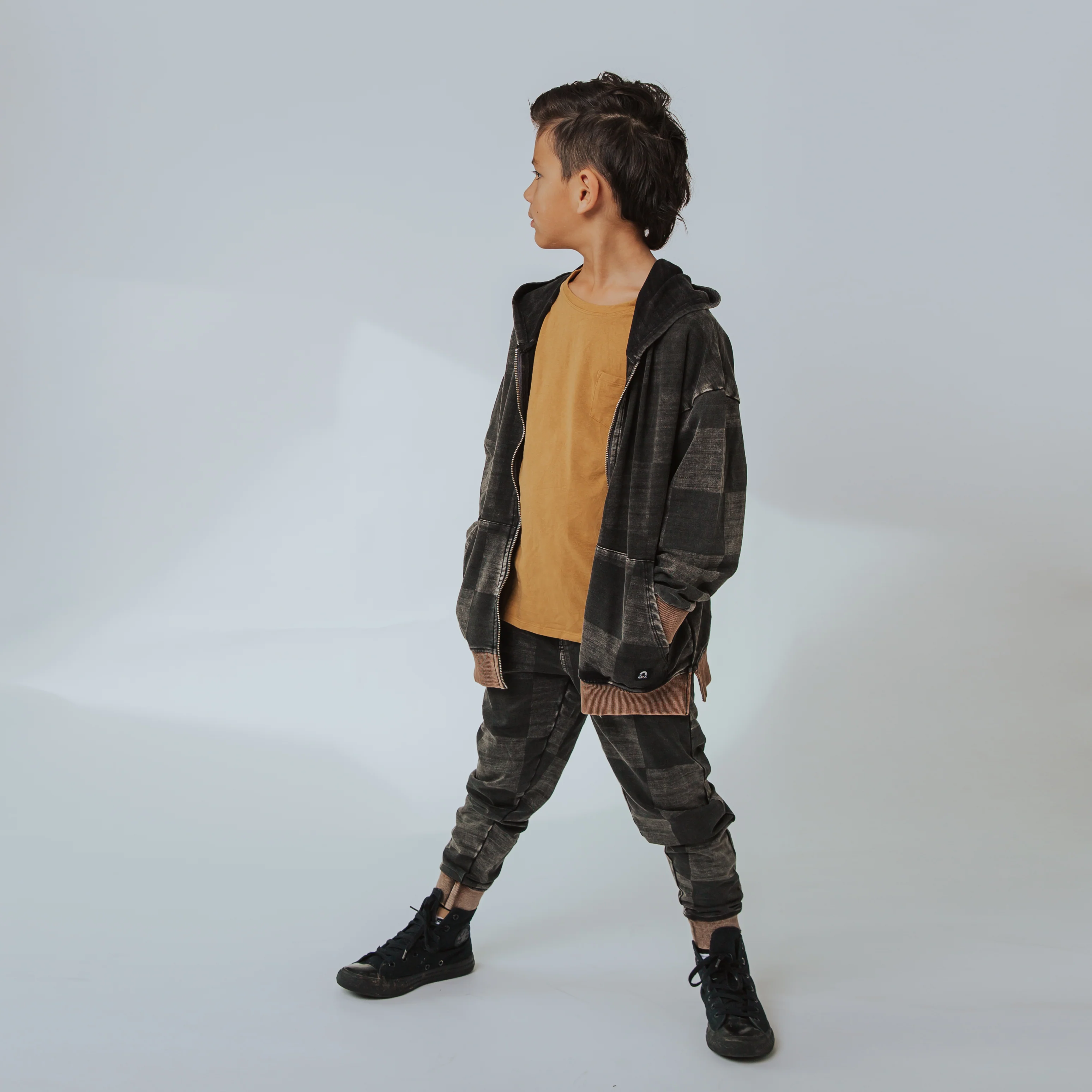 Relaxed Fit Joggers - Washed Black Denim Check - Image 5