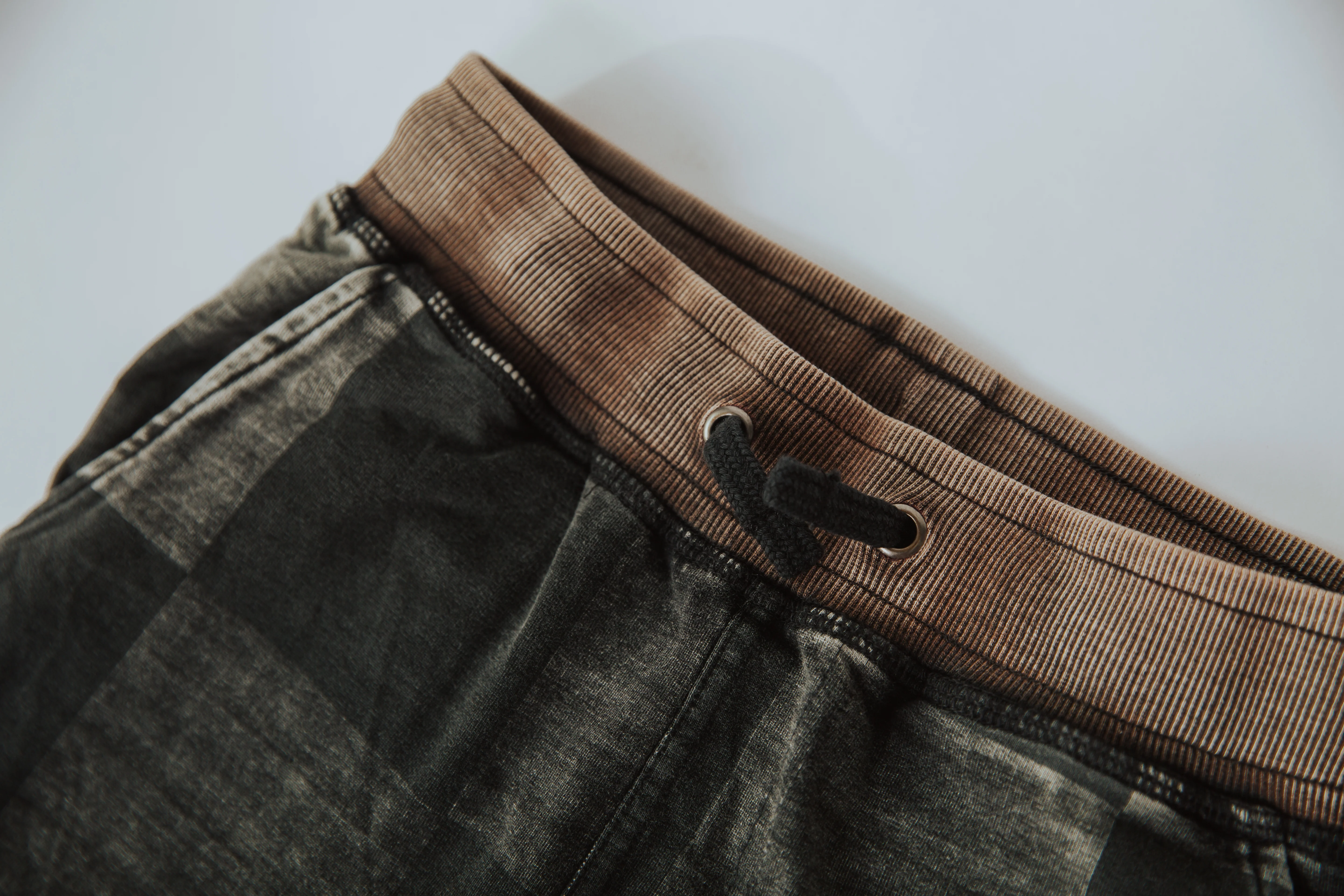 Relaxed Fit Joggers - Washed Black Denim Check - Image 7