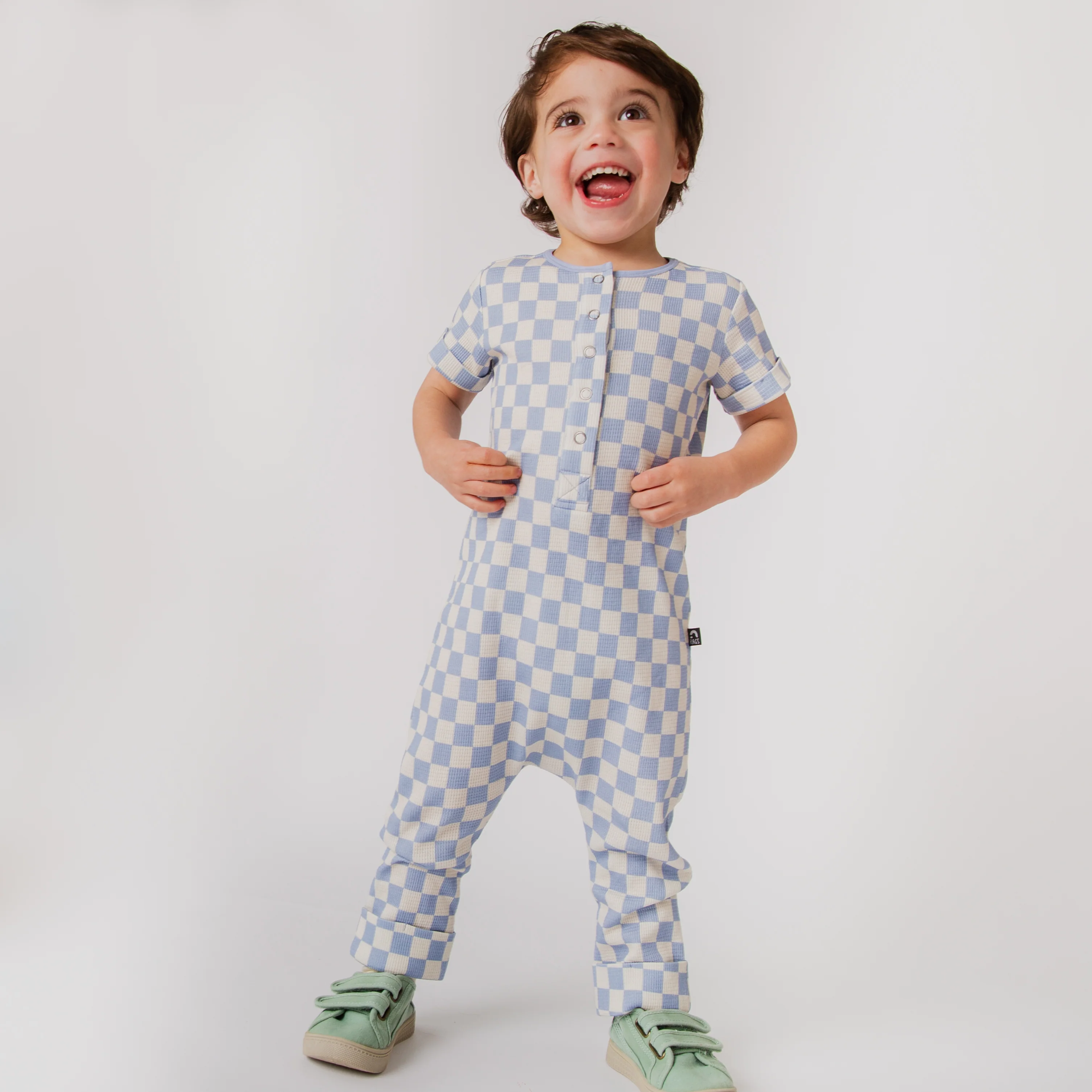 Rag Romper - Blue Check Waffle