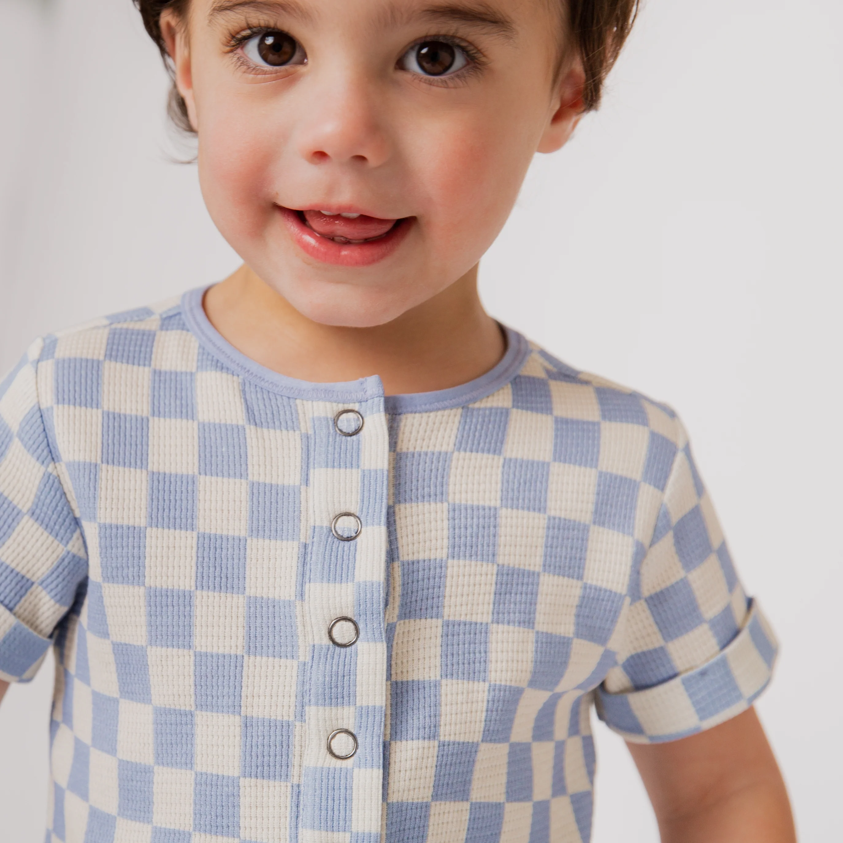 Rag Romper - Blue Check Waffle - Image 11