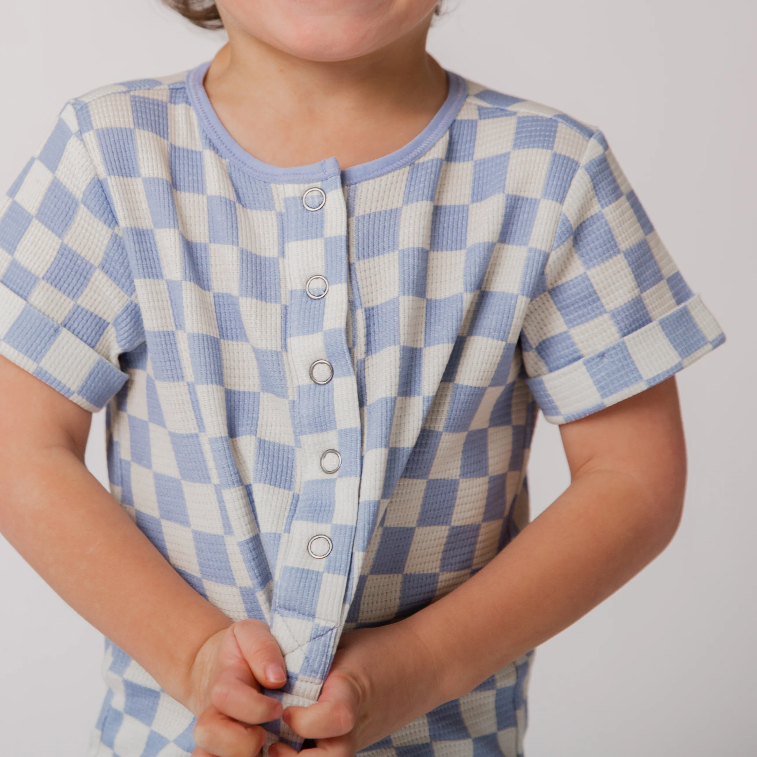 Rag Romper - Blue Check Waffle - Image 2
