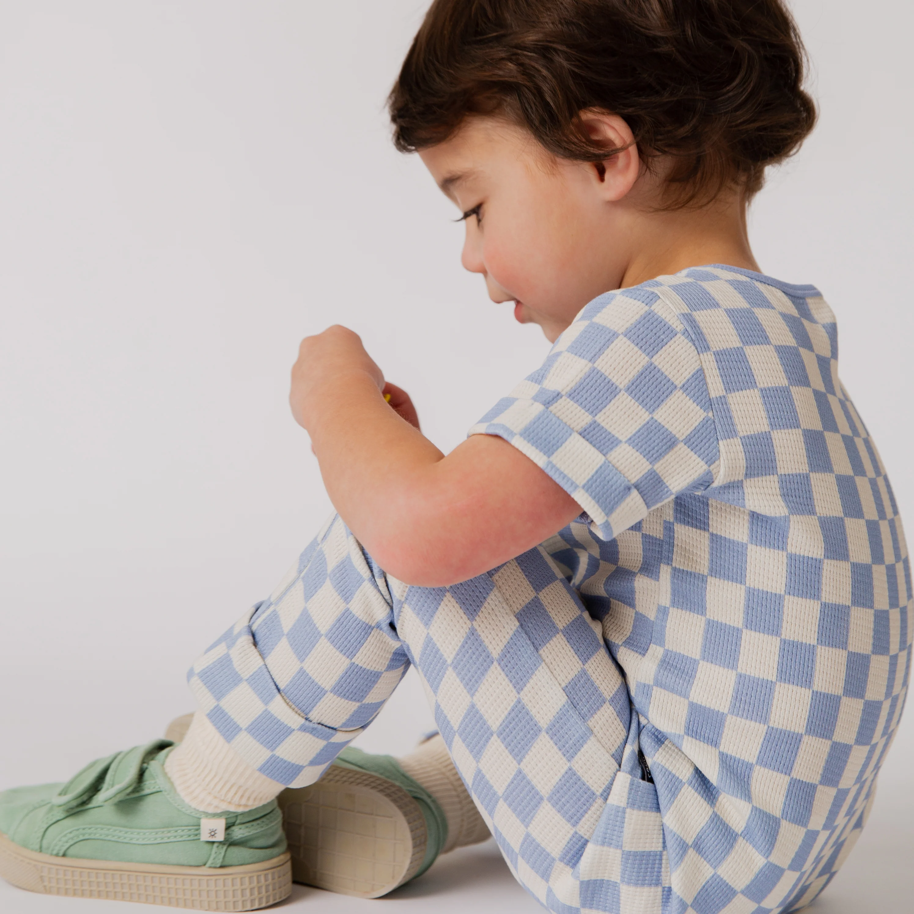 Rag Romper - Blue Check Waffle - Image 3