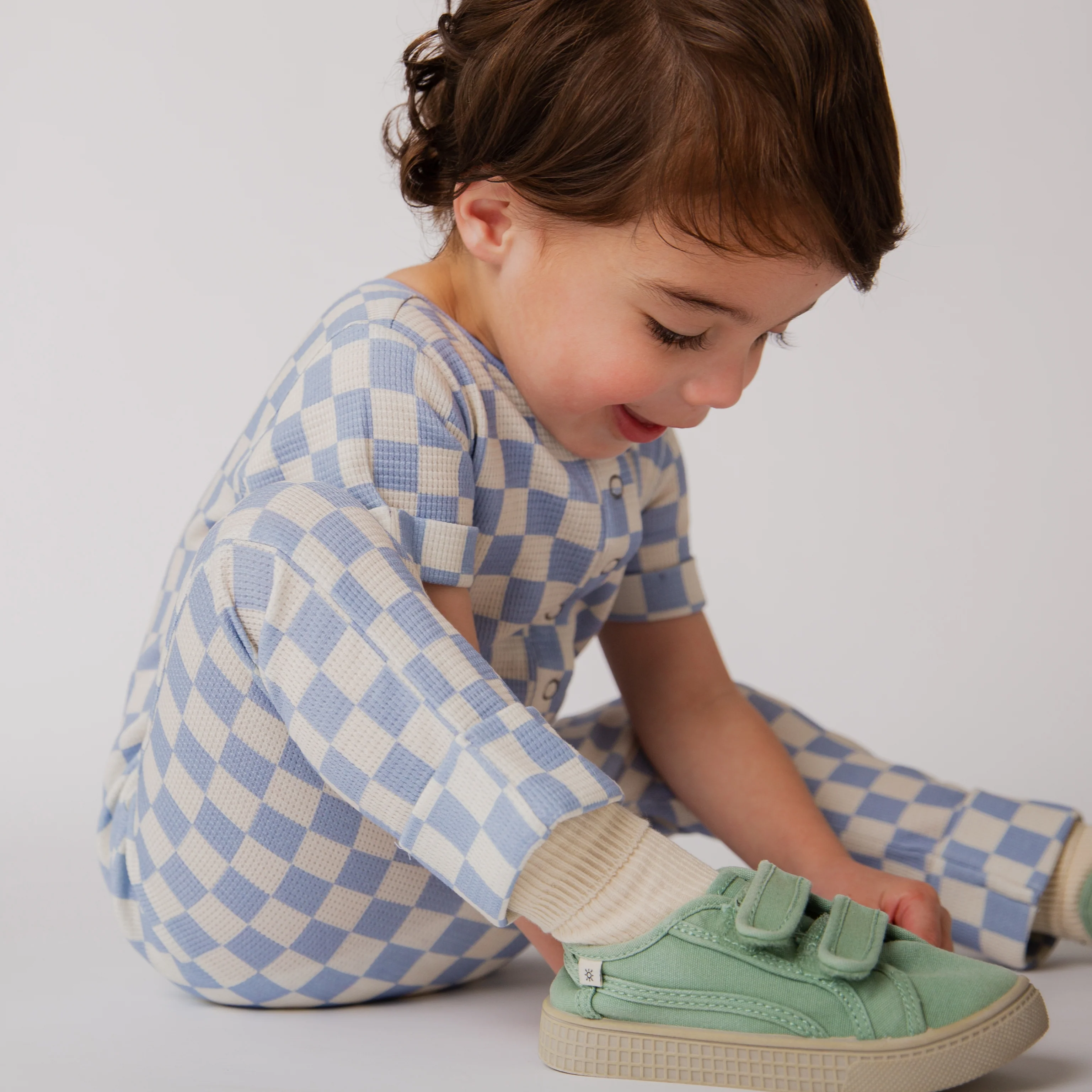 Rag Romper - Blue Check Waffle - Image 4