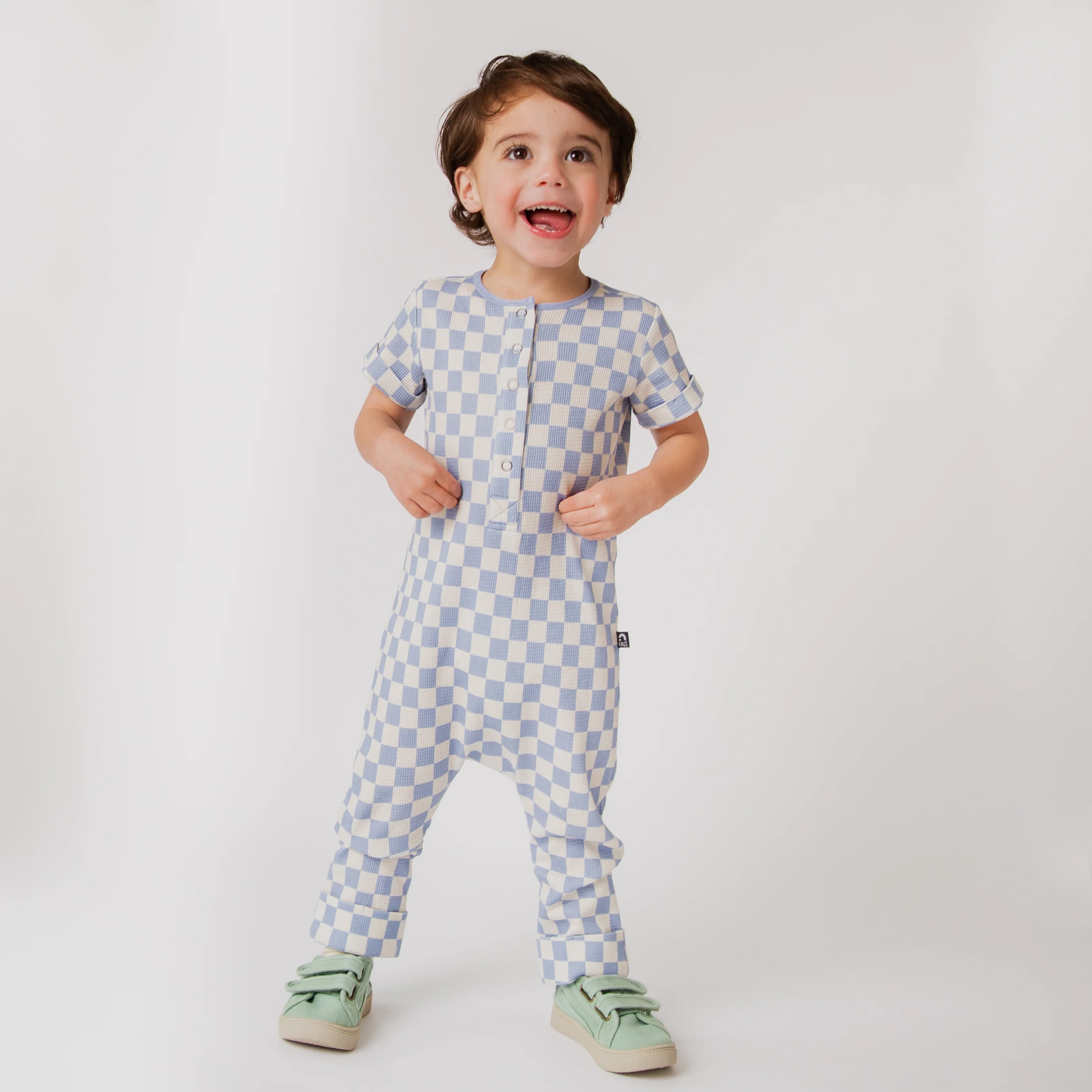 Rag Romper - Blue Check Waffle - Image 5