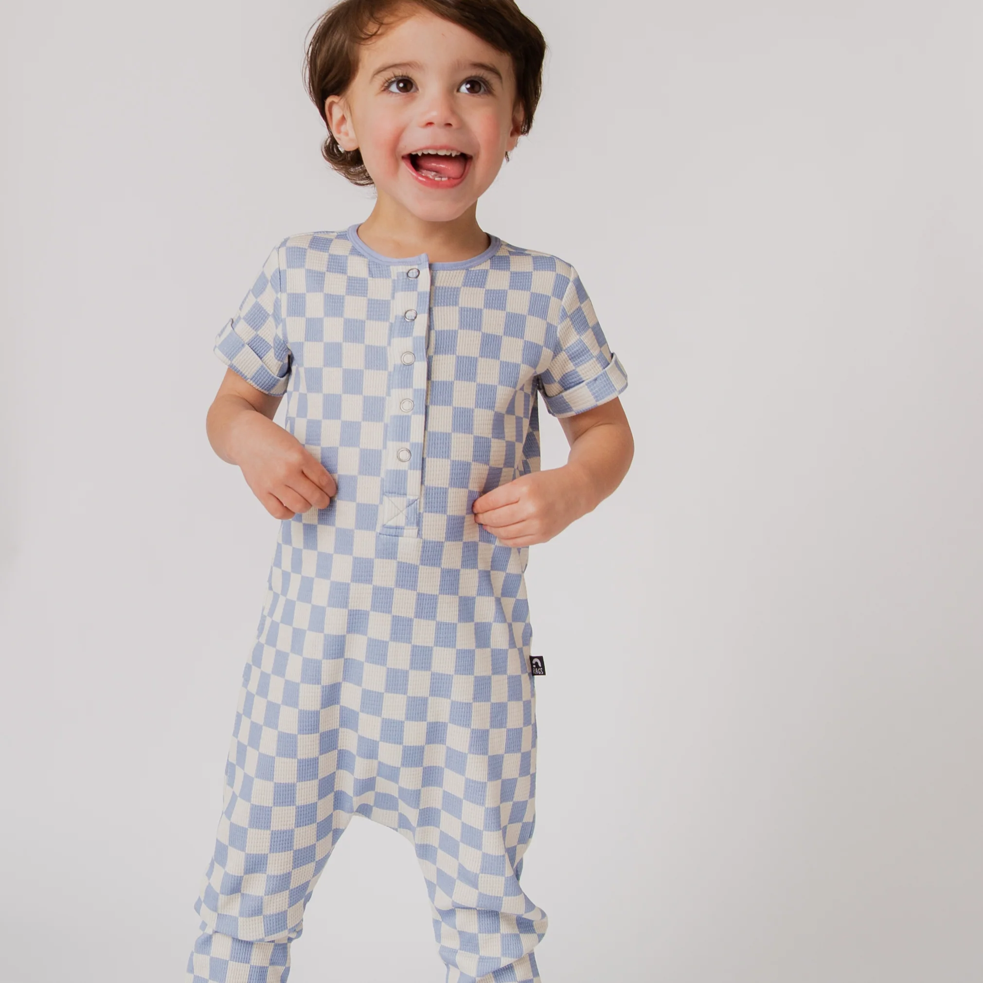 Rag Romper - Blue Check Waffle - Image 6