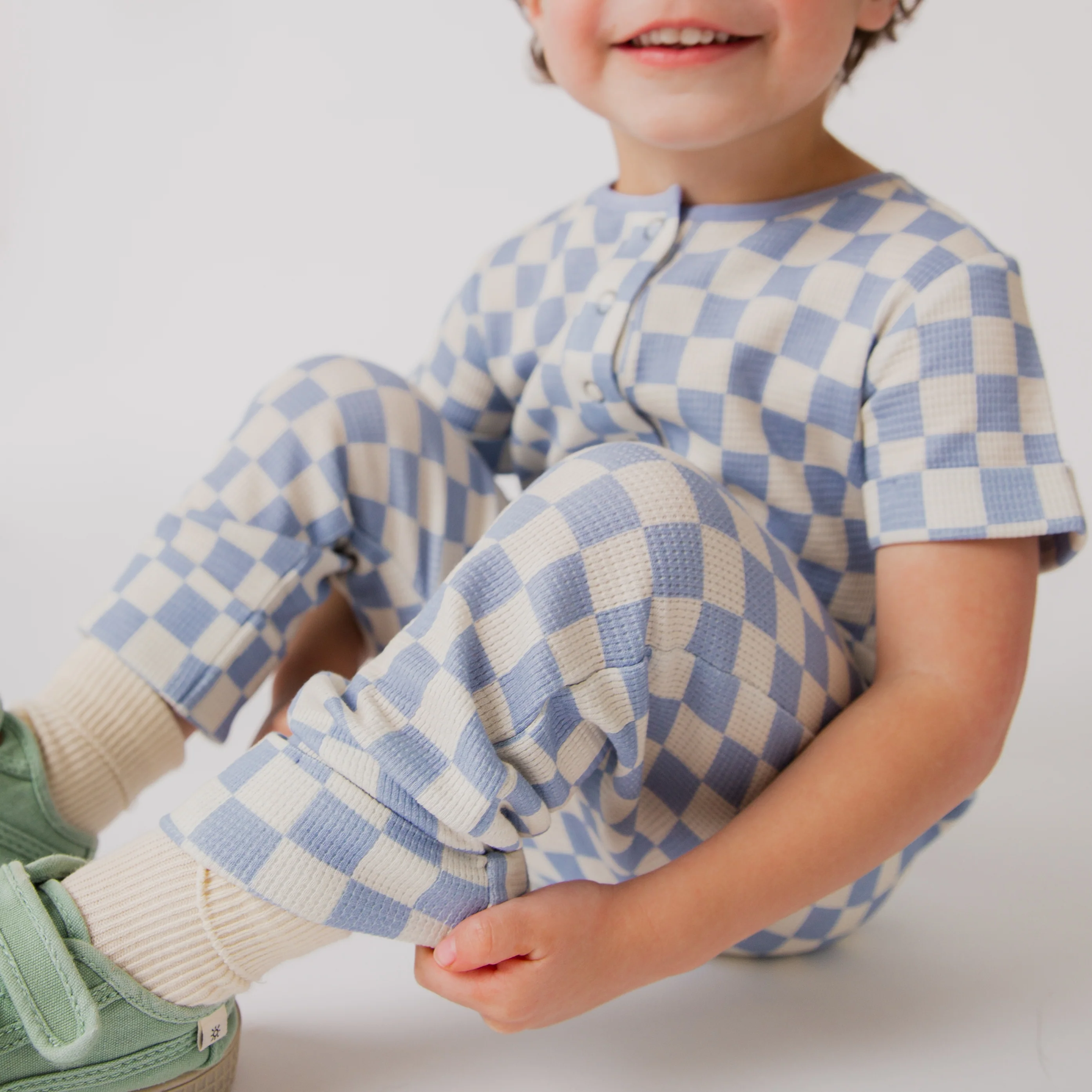 Rag Romper - Blue Check Waffle - Image 7
